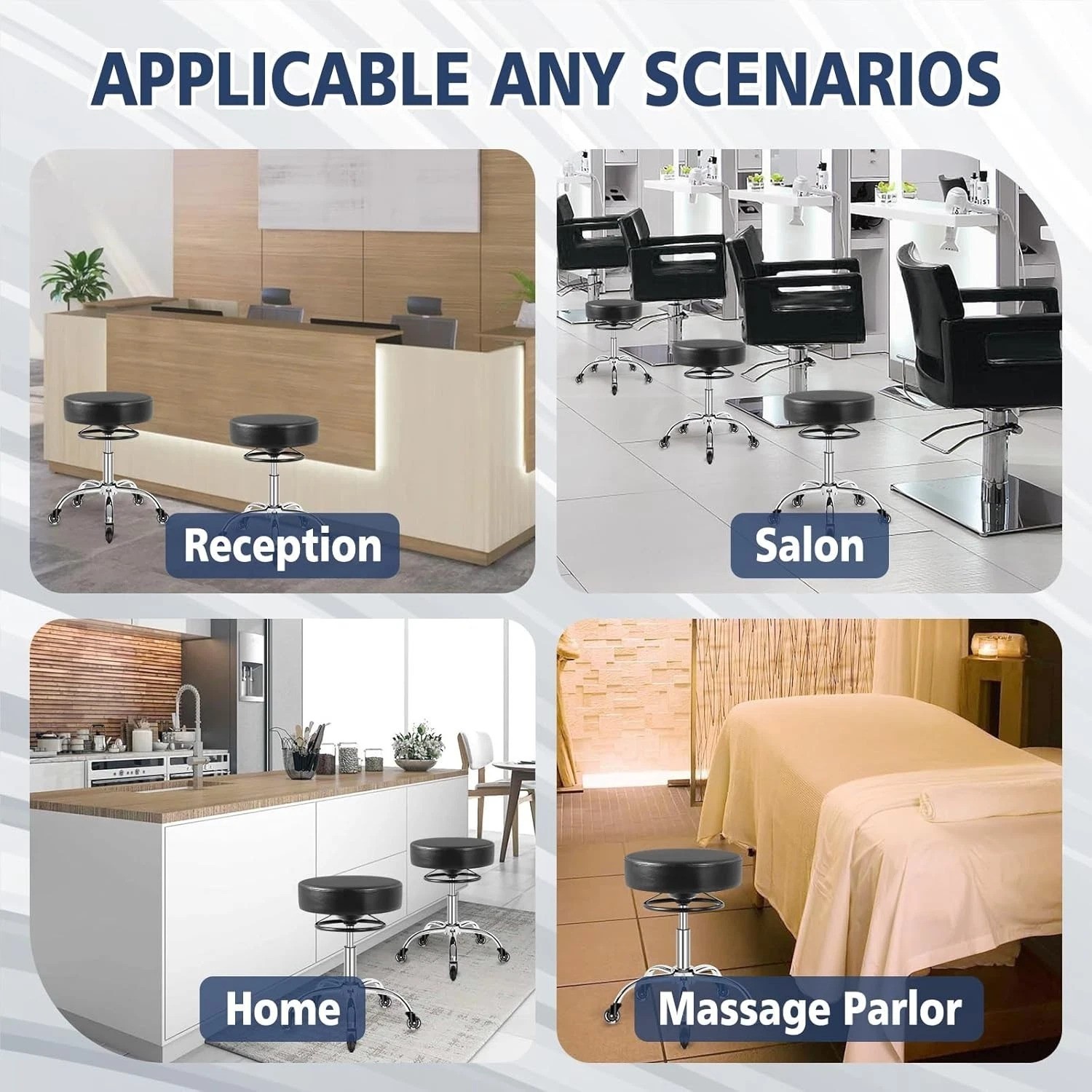 PU Leather Rolling Stool - 400lbs Capacity, Perfect for Tattoo & Beauty Studios