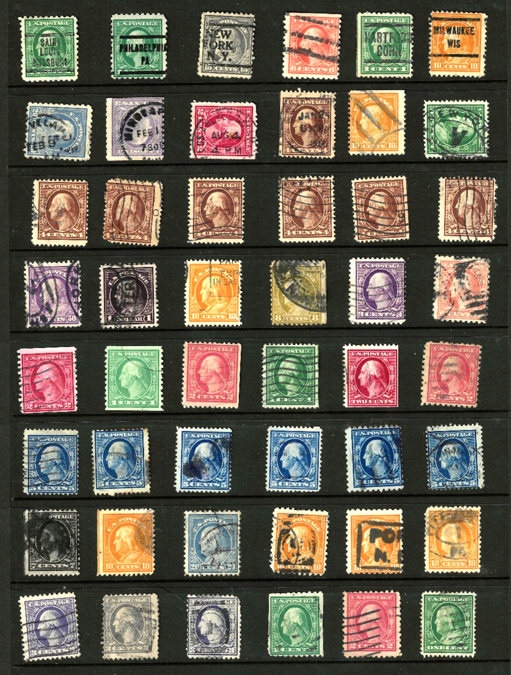 Dealer Collection 1C-$1 Untyped Washington Franklin Few Cancels 1908-22 US 40-09