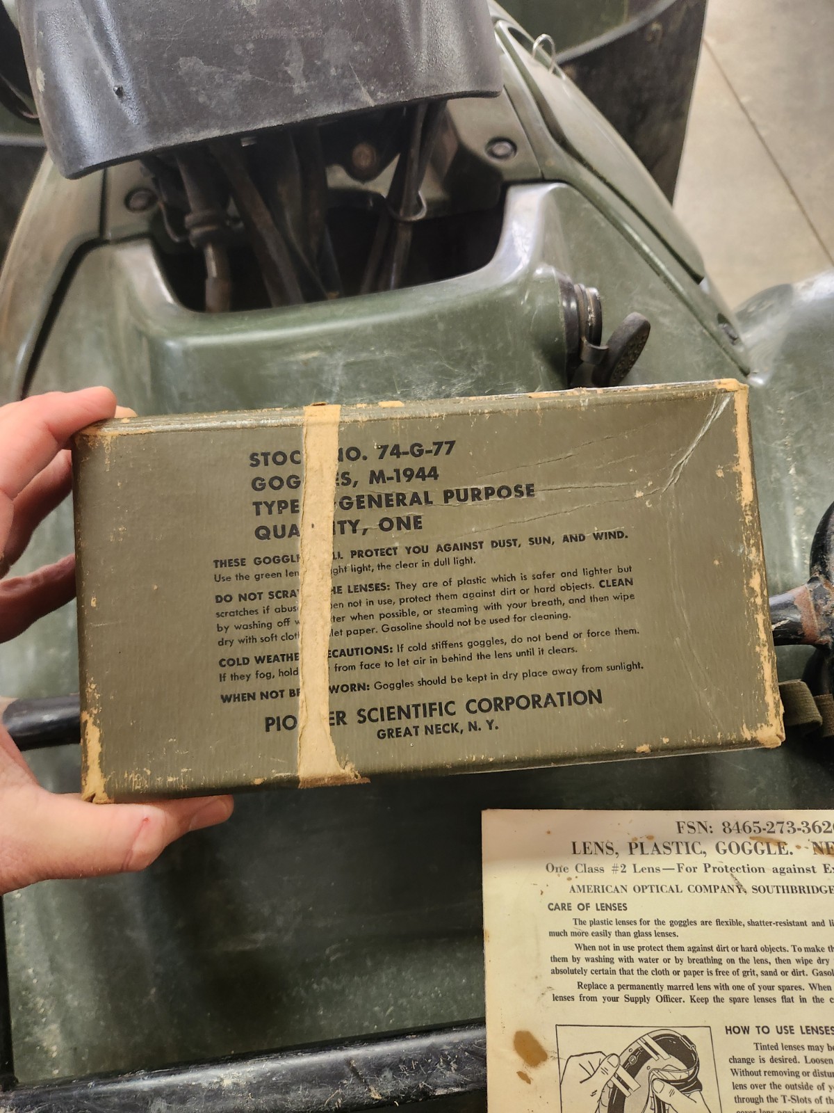 US Army M-1944 Goggles in Original Box w/Spare Len American Optical Company