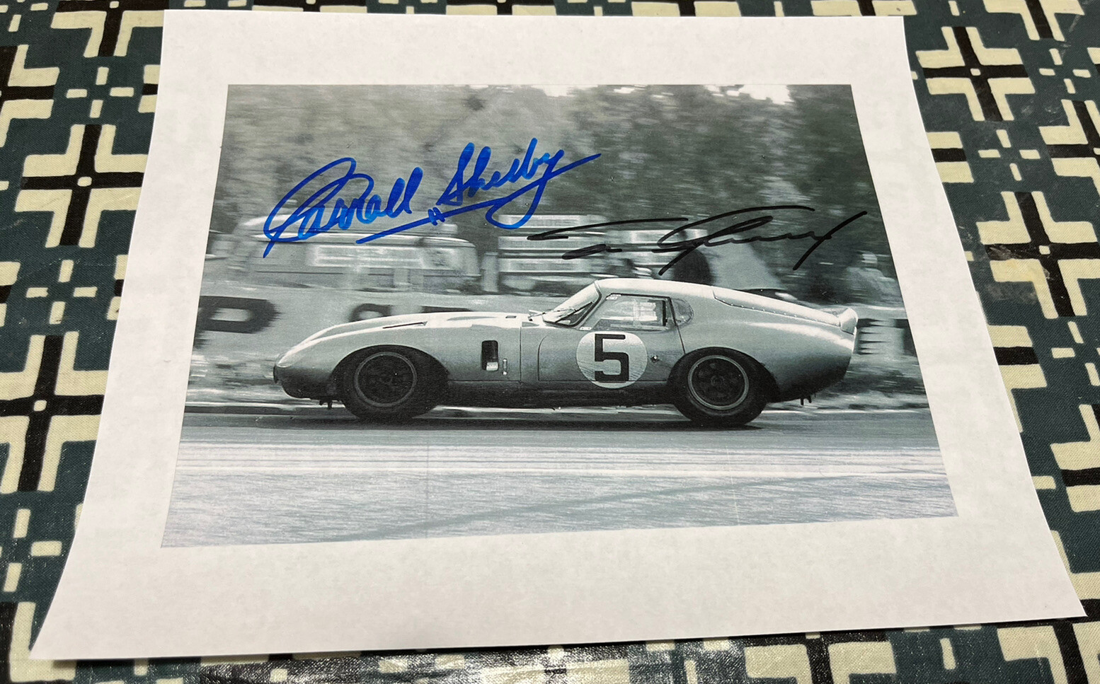 Carroll Shelby Signed & Dan Gurney Signed Cobra Daytona GT Coupe Photo FORD FUN!