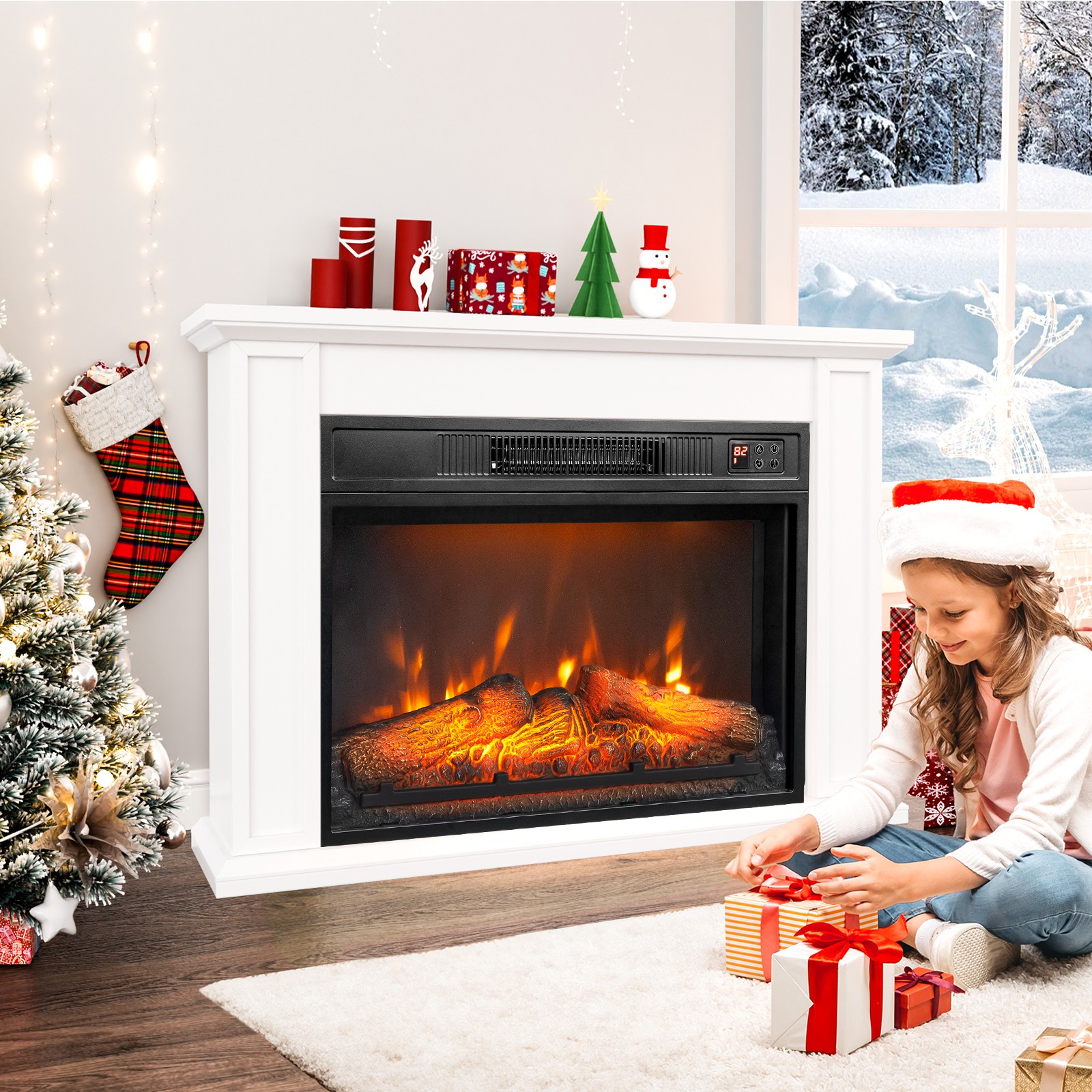23" Electric Fireplace Insert Heater with Remote APP 6 Color Adjustable Flames