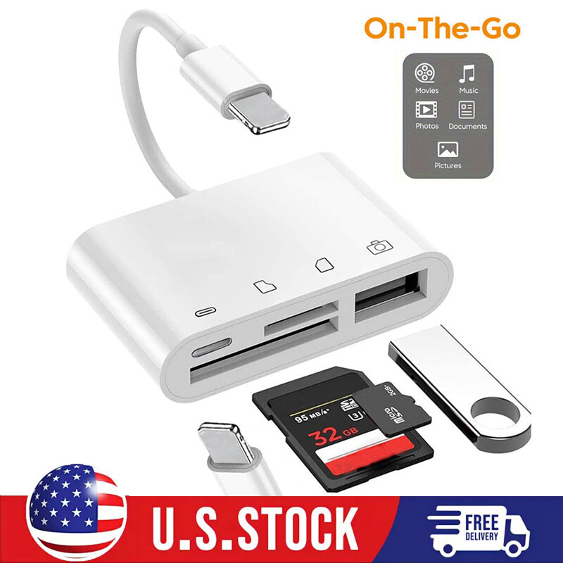 4 in1 USB to Card Reader Adapter USB Camera Micro SD Memory Slot for iPhone iPad