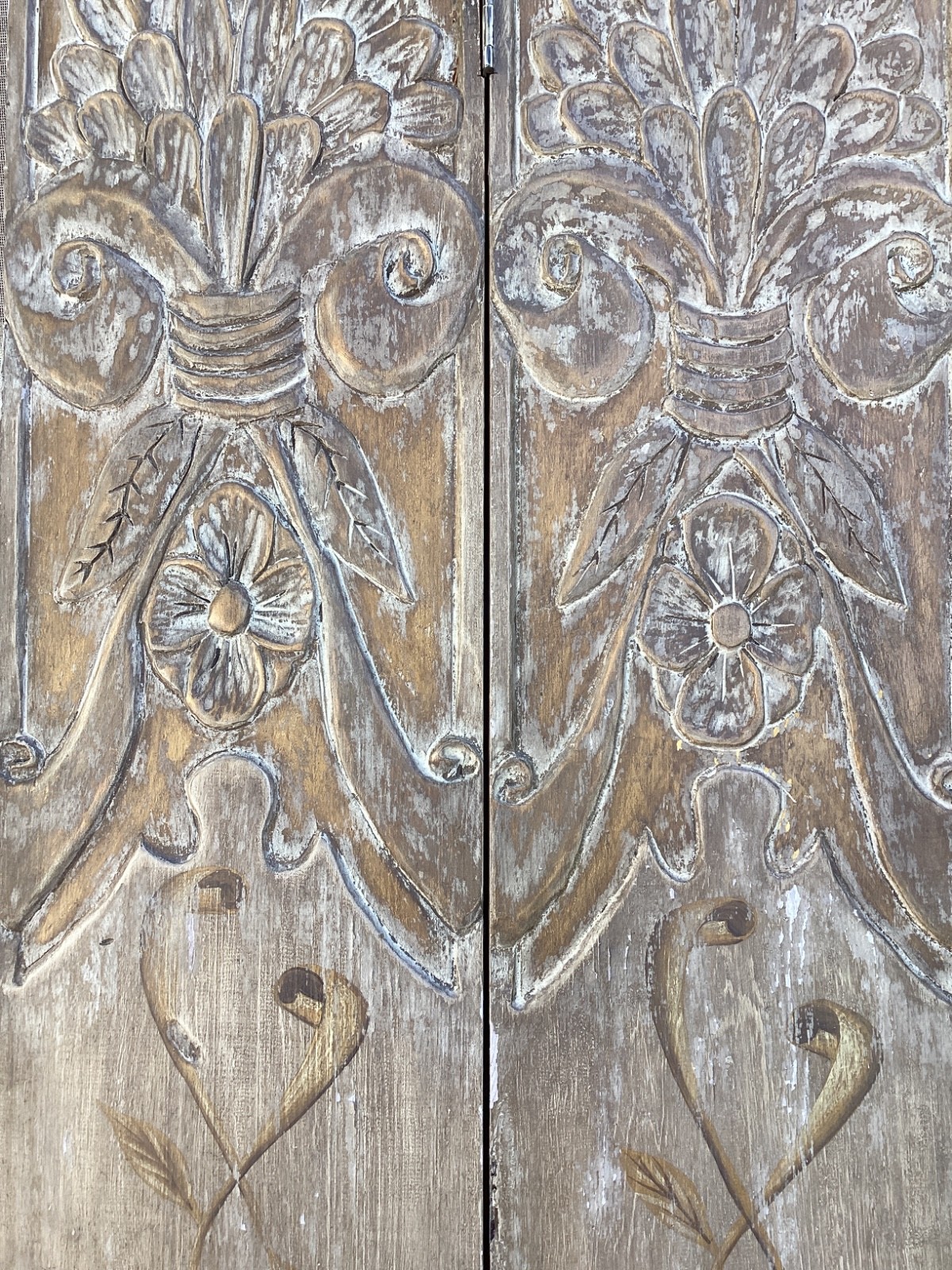 Retro Style Handcrafted 60’s Solid Wood Carved 4 Panel Divider Heavy Rare