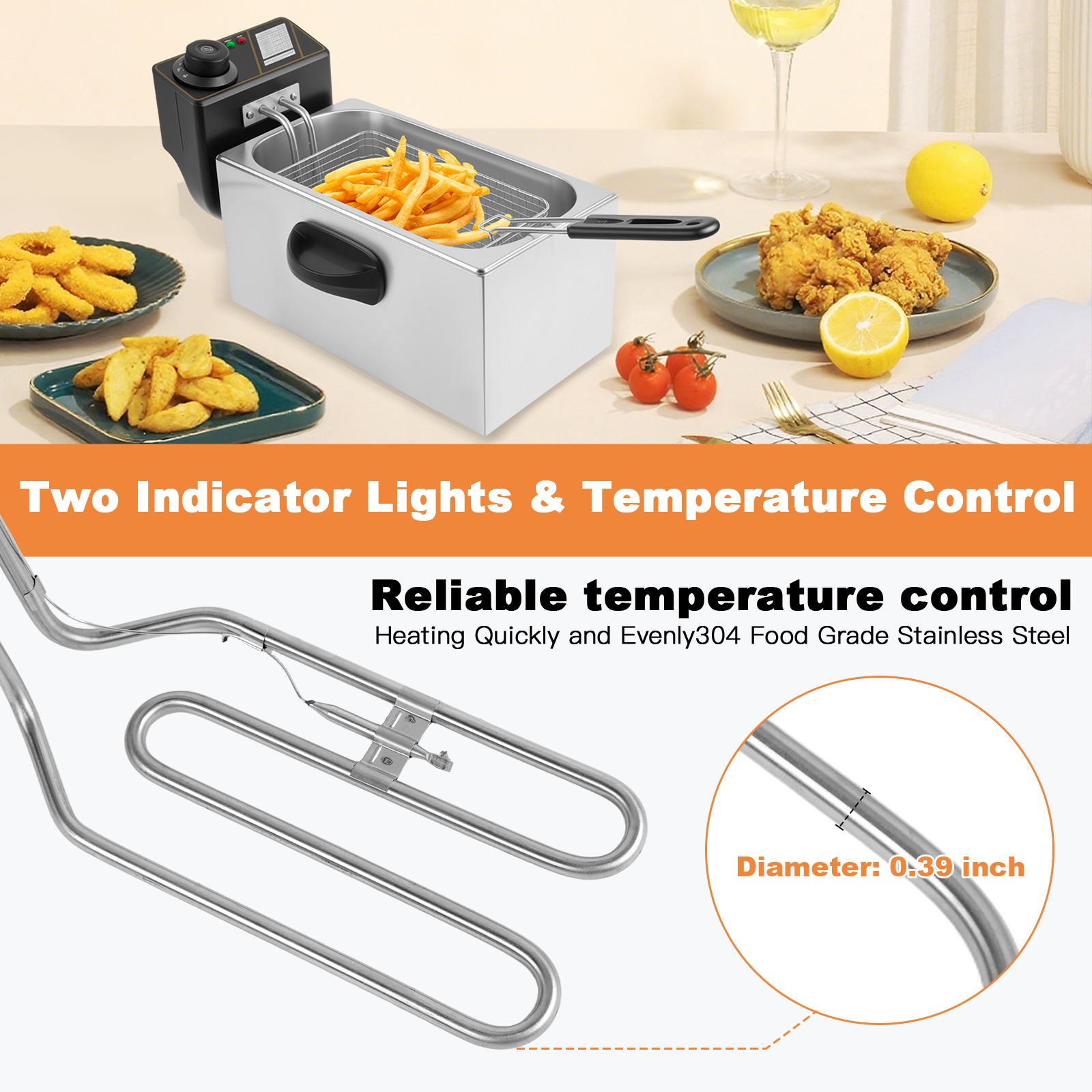 2500W 4 L Electric Deep Fryer Portable Dual Tank Basket Commercial Restaurant