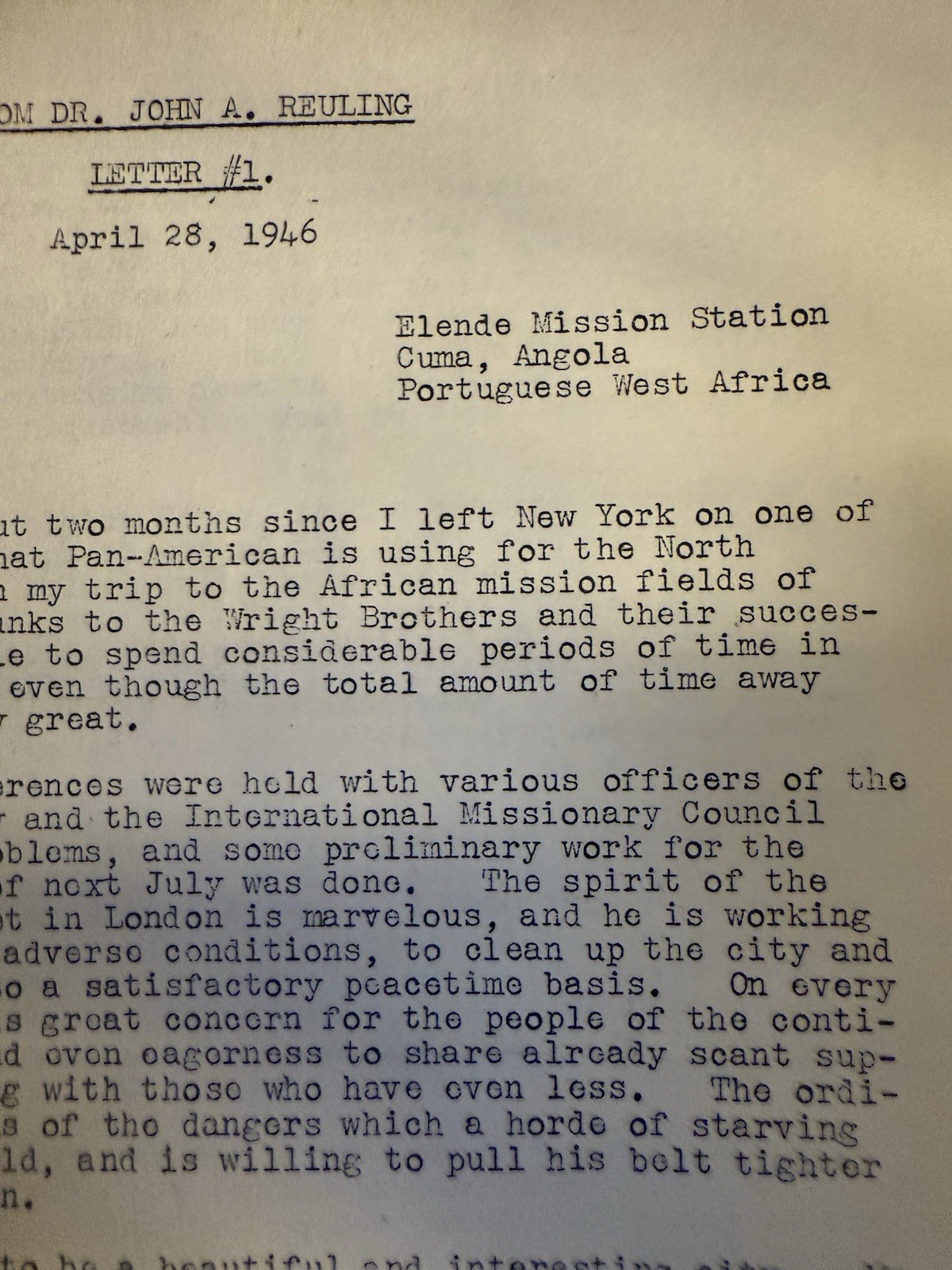 Dr. John A. Reuling Trip To Africa Missionary Work Collection Of Letters 1940s