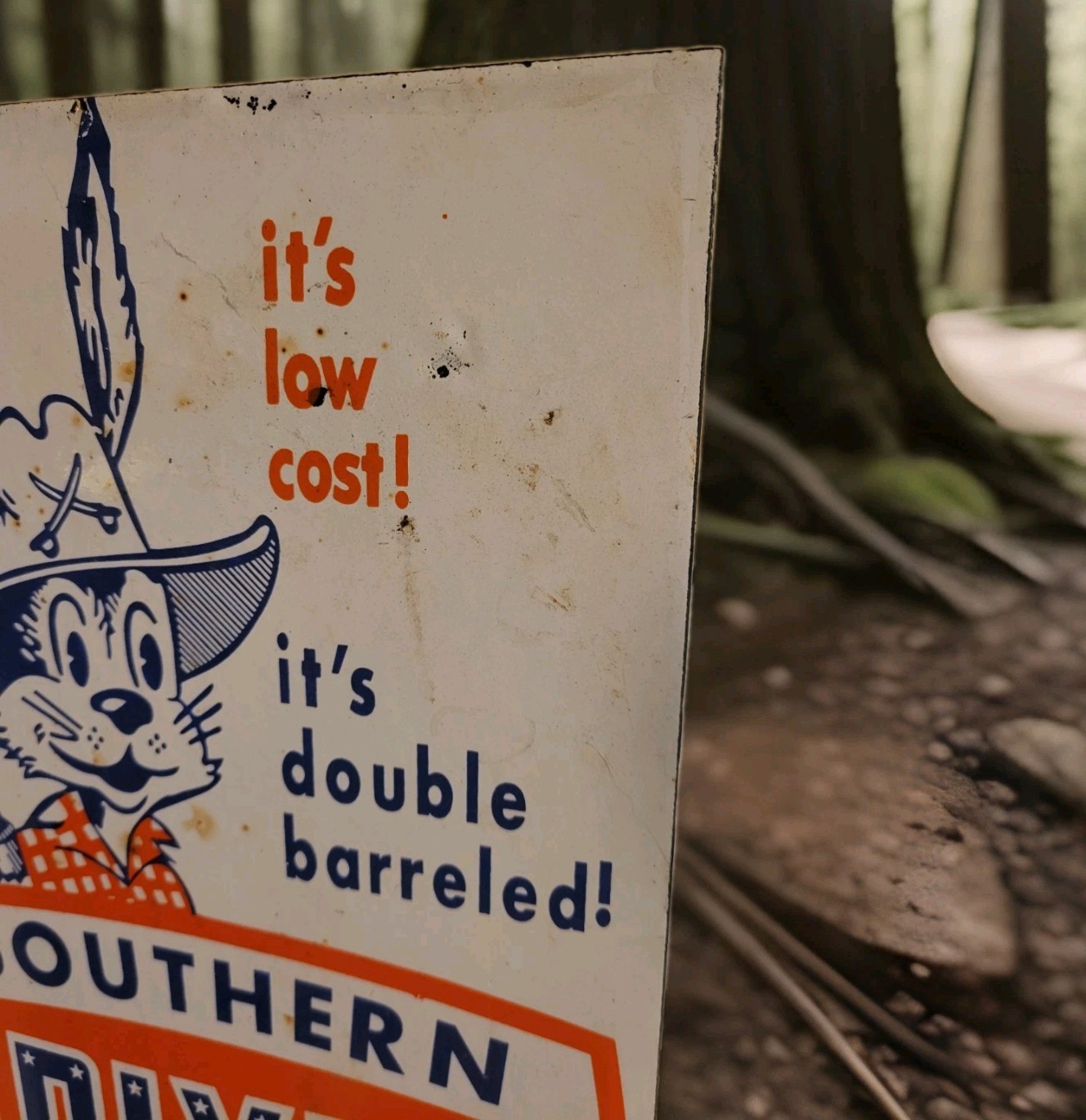 Vintage Dixie Southern Porcelain Flange Sign Nitrogen Rebel Black Americana USA