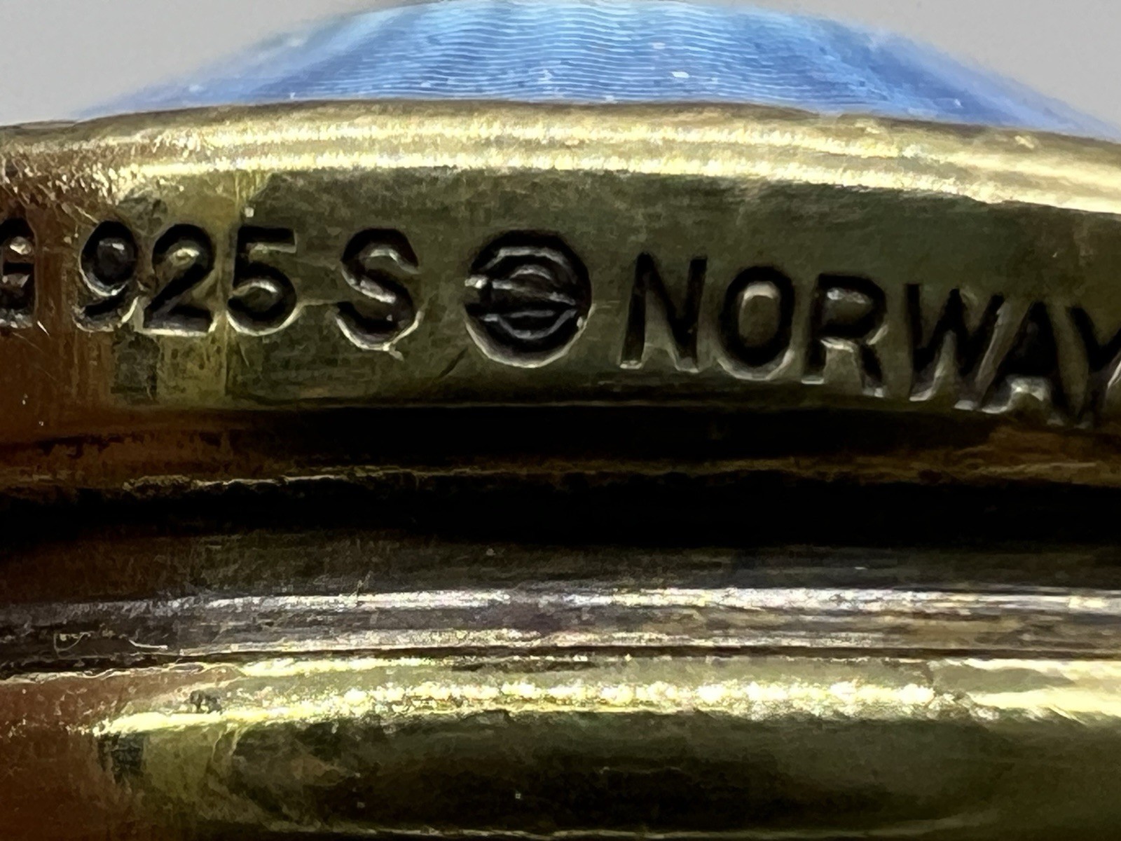 2 VTG Norway Sterling Silver Blue Guilloche Lids & Glass Salt Pepper Shakers