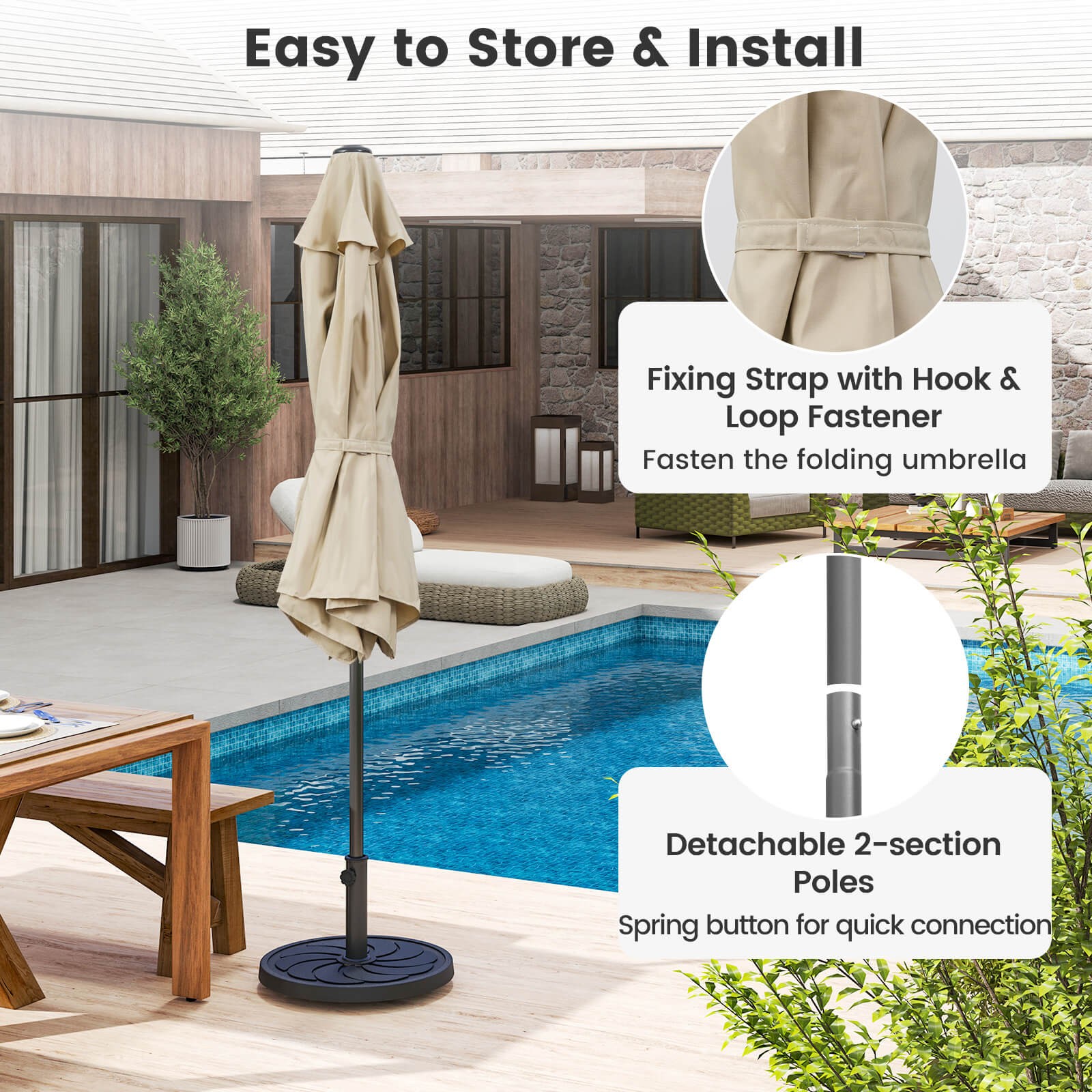 7.5 ft Patio Umbrella Outdoor Heavy Duty Market Umbrella w/ Push Button Tilt