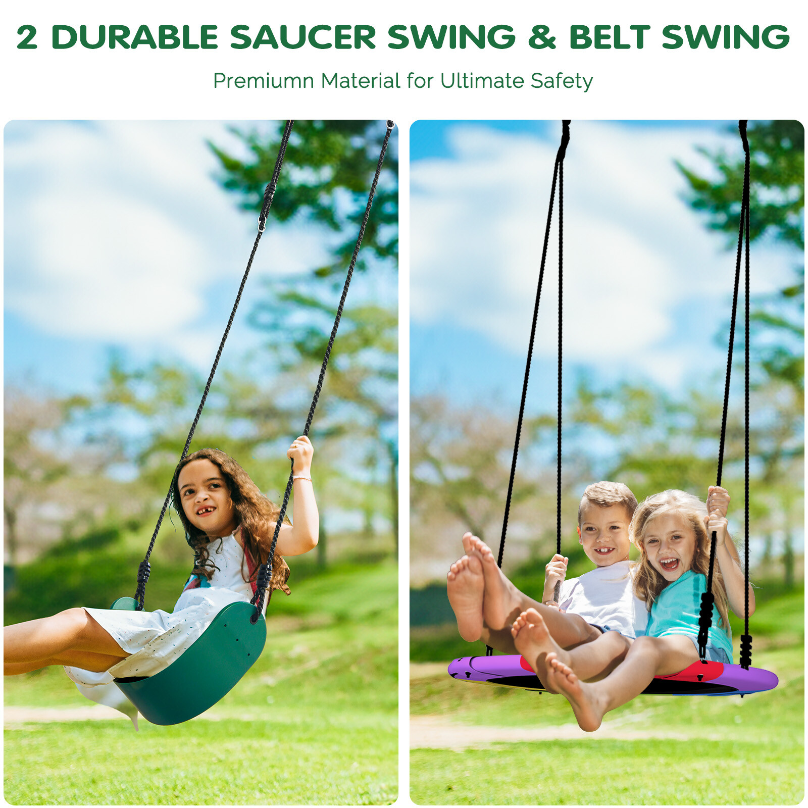 Metal Swing Set Playground Set with 2 Swing, Monkey Bar, Climbing Ladder & Slide