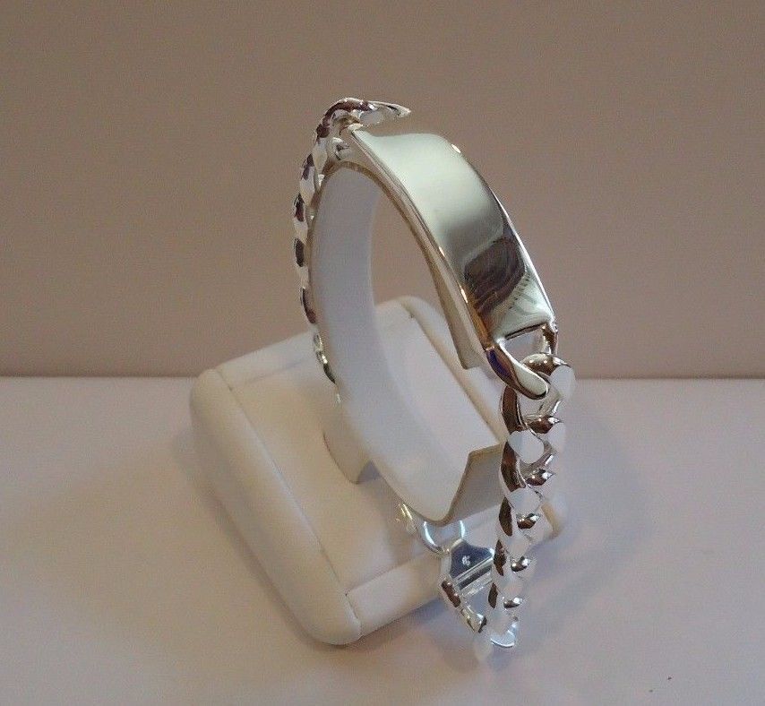 925 STERLING SILVER CUBAN LINK ID GENTLEMAN'S BRACELET/ 9'' LONG /MADE IN ITALY