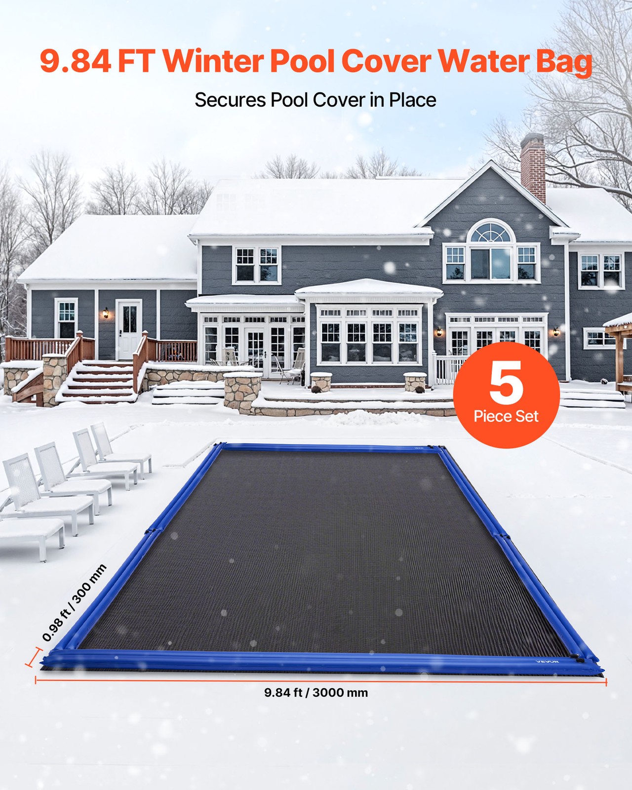 VEVOR 26 Gauge Double Chamber Water Bags Tubes Winter Pool Cover 5 Packs 10 ft