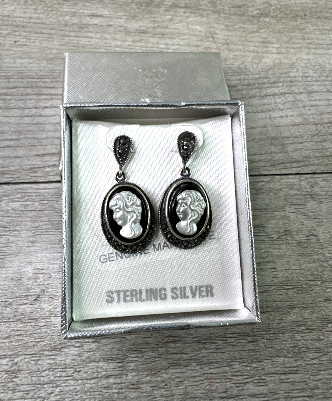 Genuine Maracasite & Sterling Silver Stud Earrings NEW in box