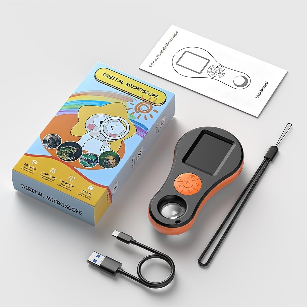 Digital Microscope Handheld 2.0 inch IPS Color Screen,Portable Orange