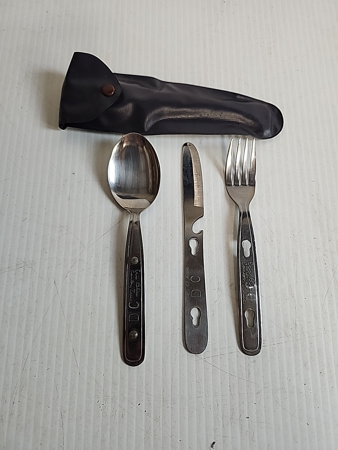 Vintage Camping Eating Utensil Set & Case Knife Fork Spoon Stainless Steel Japan