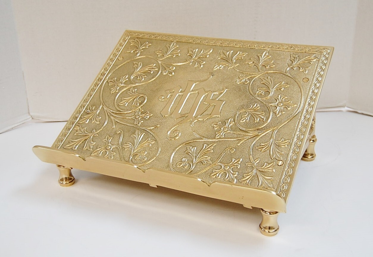 BRASS CHURCH MISSAL / BIBLE / BOOK STAND, SACRAMENTARY # 342