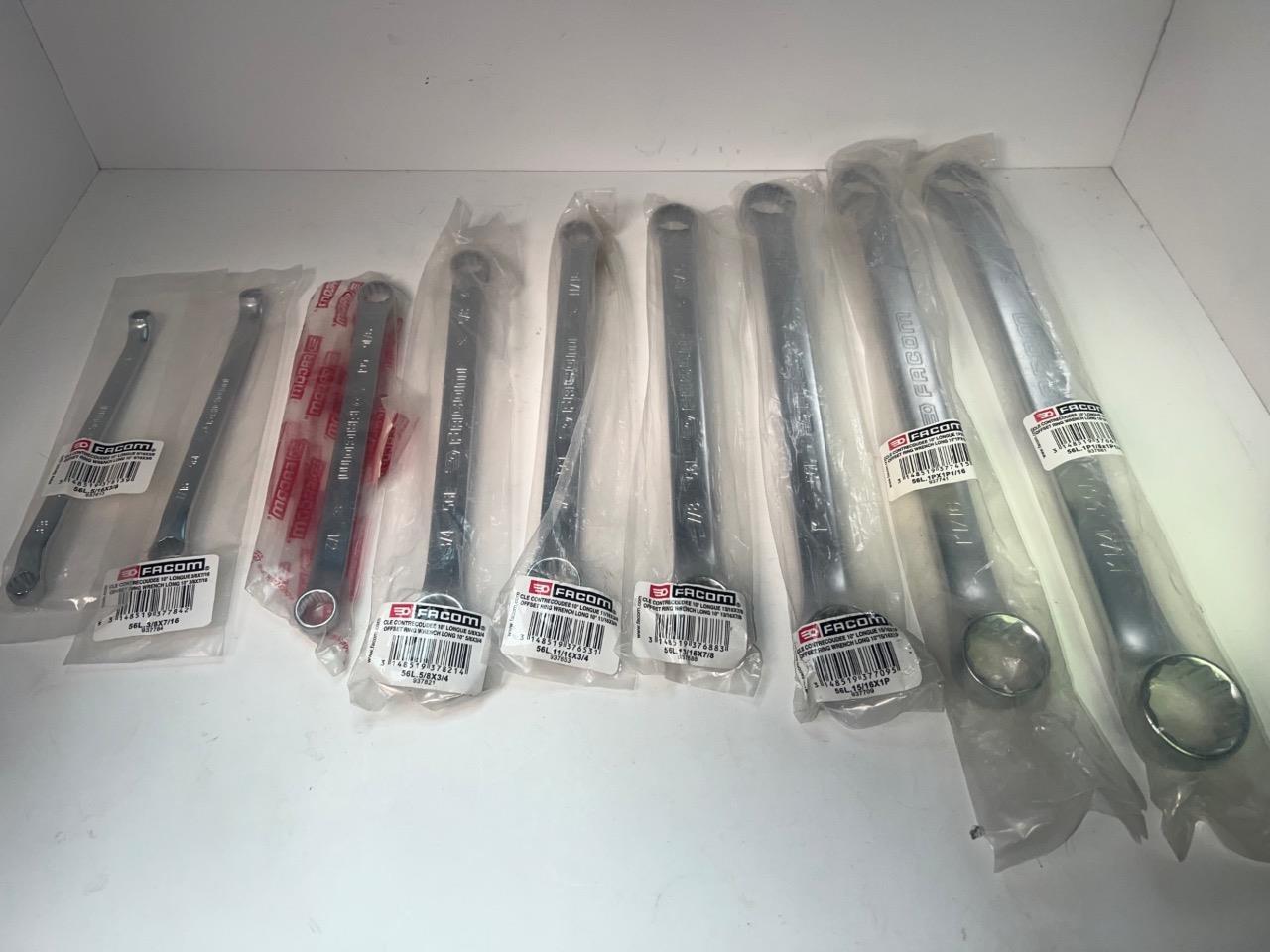 NEW Facom 56L Series 9pc 10° Offset LONG Box End SAE Wrench Set 5/16" to 1-1/4"