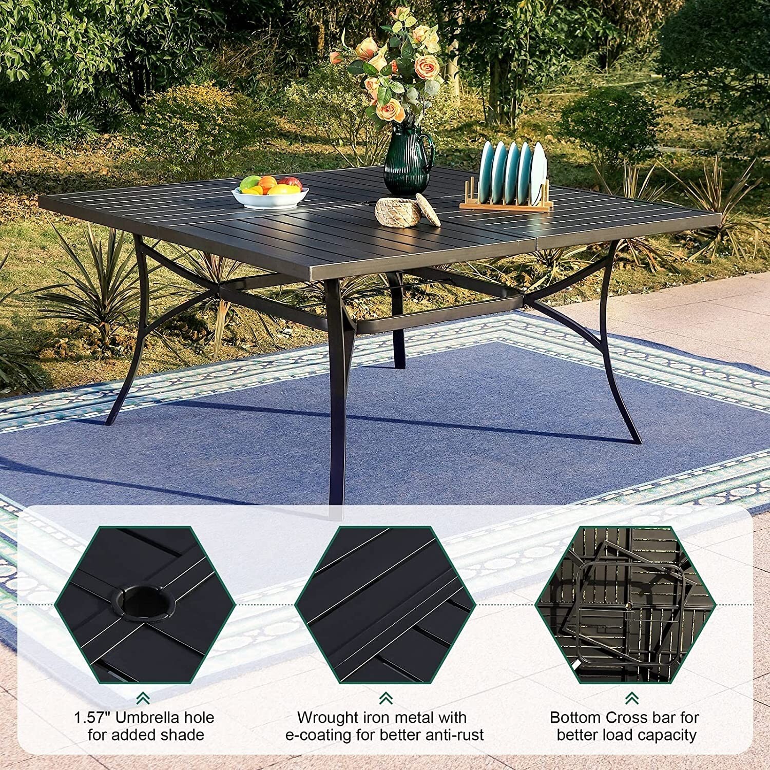 PHI VILLA Outdoor Dining Table Patio Table 60''x60'' Square Table for 8 Person