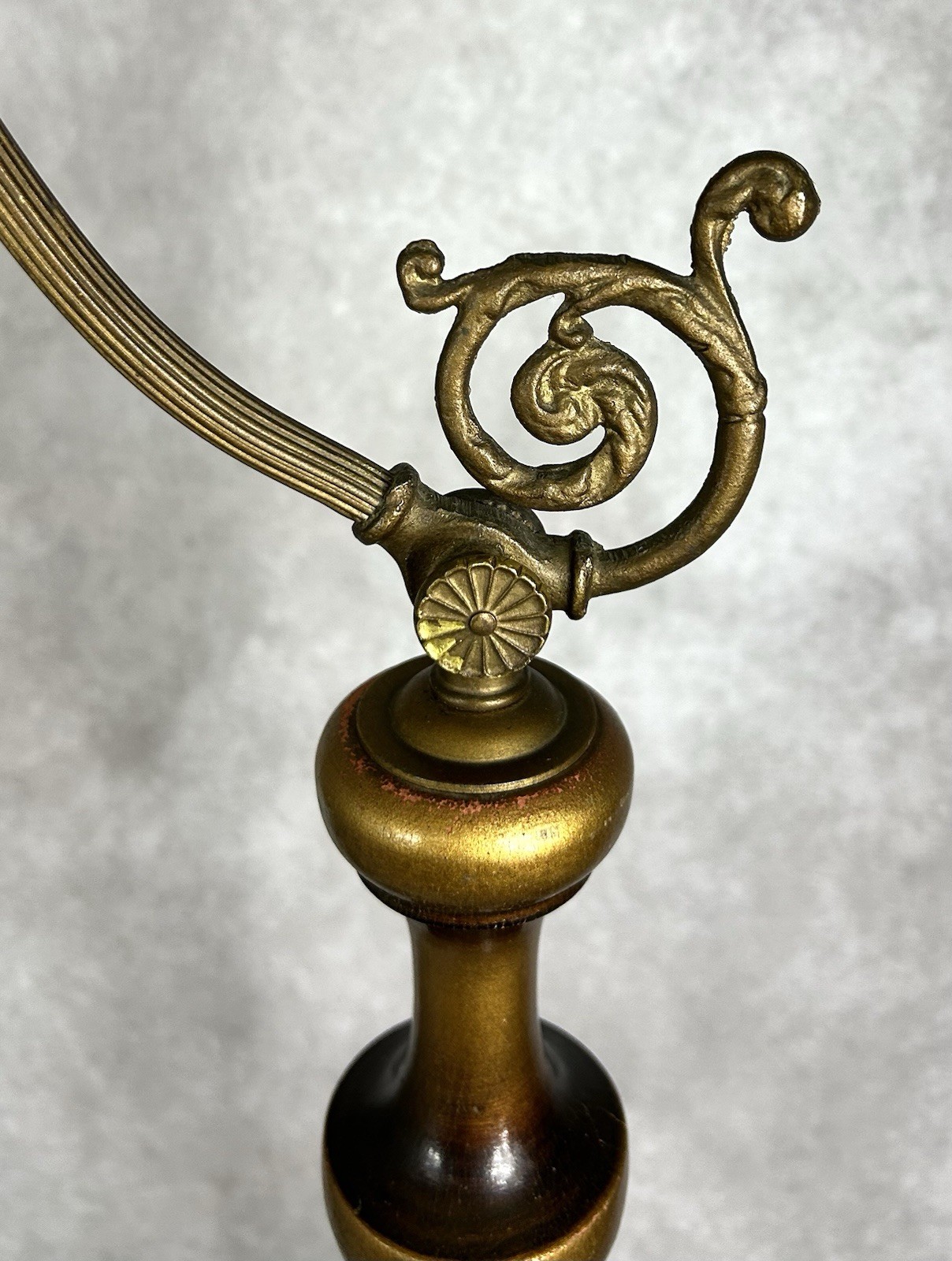 Antique Art Deco Floor Lamp Bridge Arm Unique Painted Wood Column Cast Iron 5 Ft