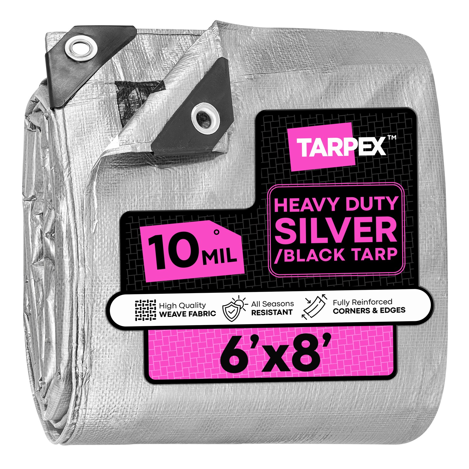 TARPEX 10 Mil Silver Black Heavy Duty Poly Tarp, New, Free Shipping