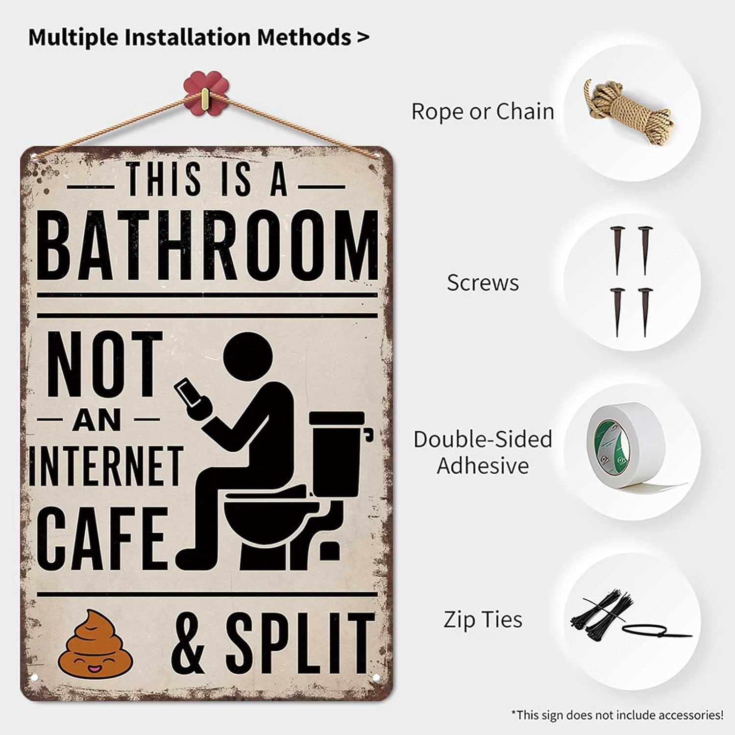 Vintage Metal Tin Sign 8X12inch-This Is A Bathroom Not An Internet Cafe & Split