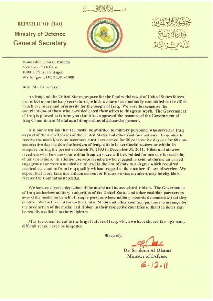 IRAQ COMMITMENT MEDAL (MILITARY VERSION) SET