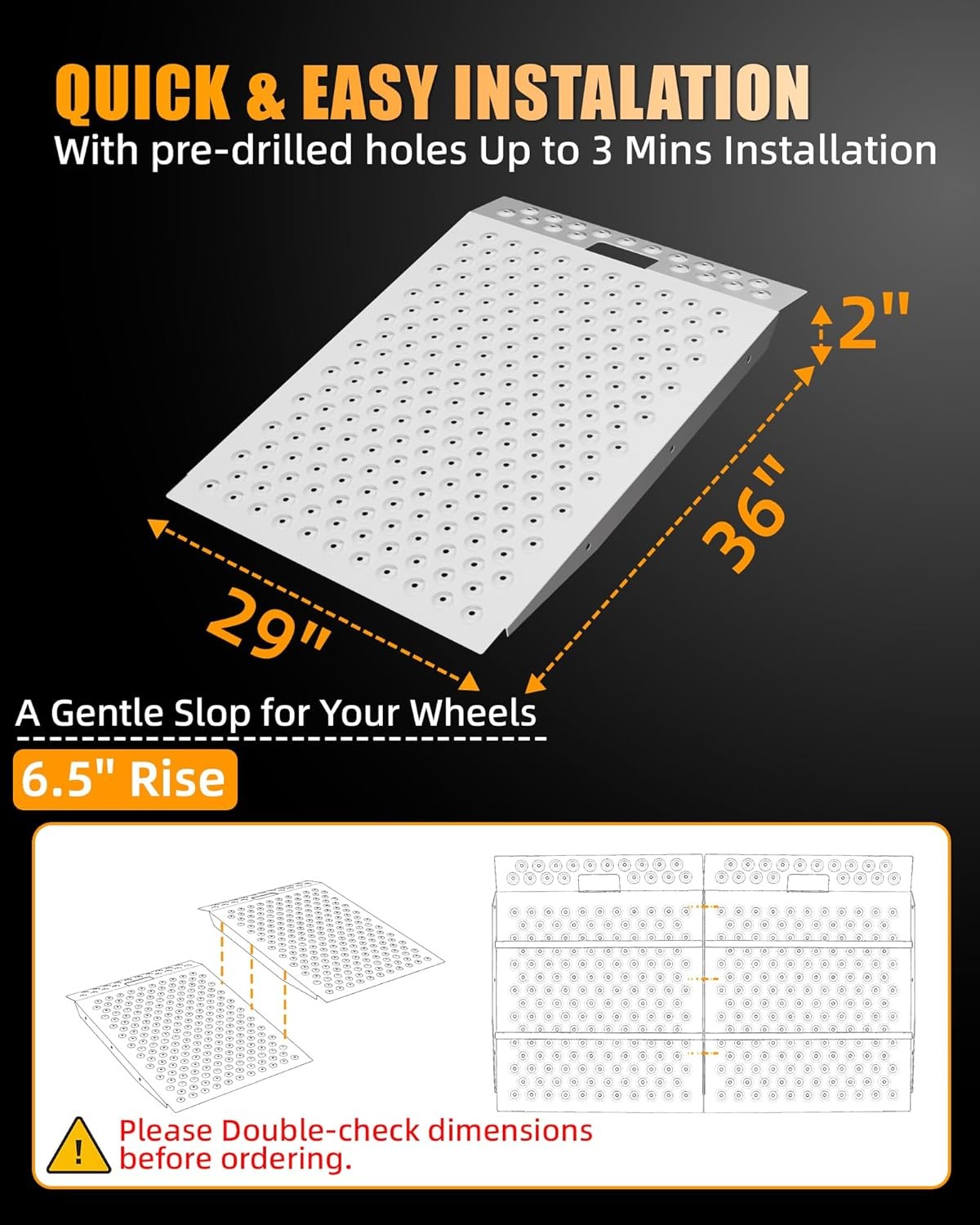 VNN 36" x 48" Shed Ramp for Riding Mower & Lawn Anti-Slip Punch Plate Ramp 1/2PC