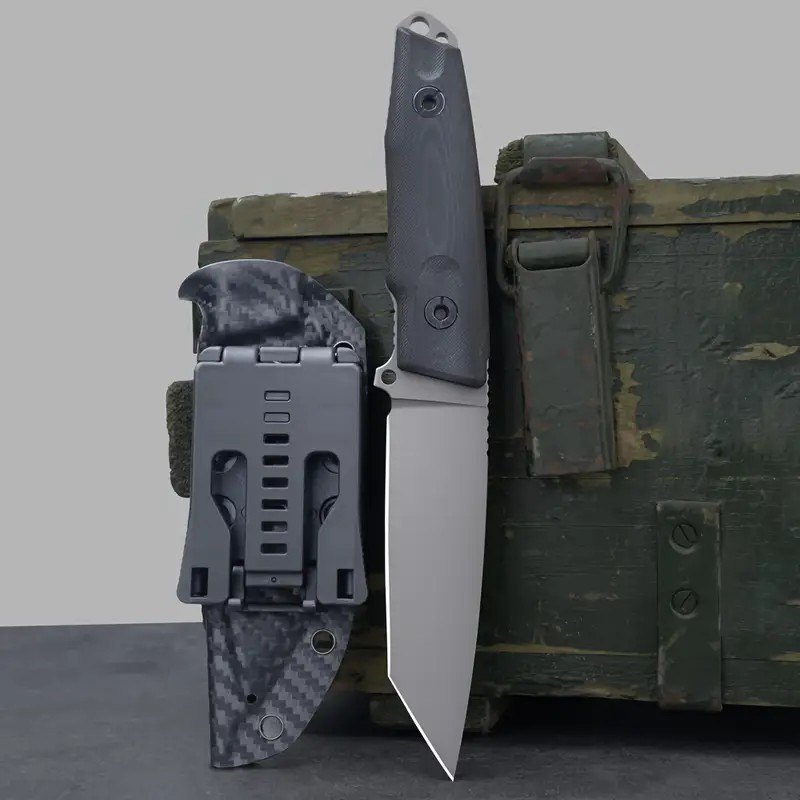 New 9.25" Tactical Fixed Blade Knife Deluxe Carbon Fiber Sheath 4.5" Tanto Blade