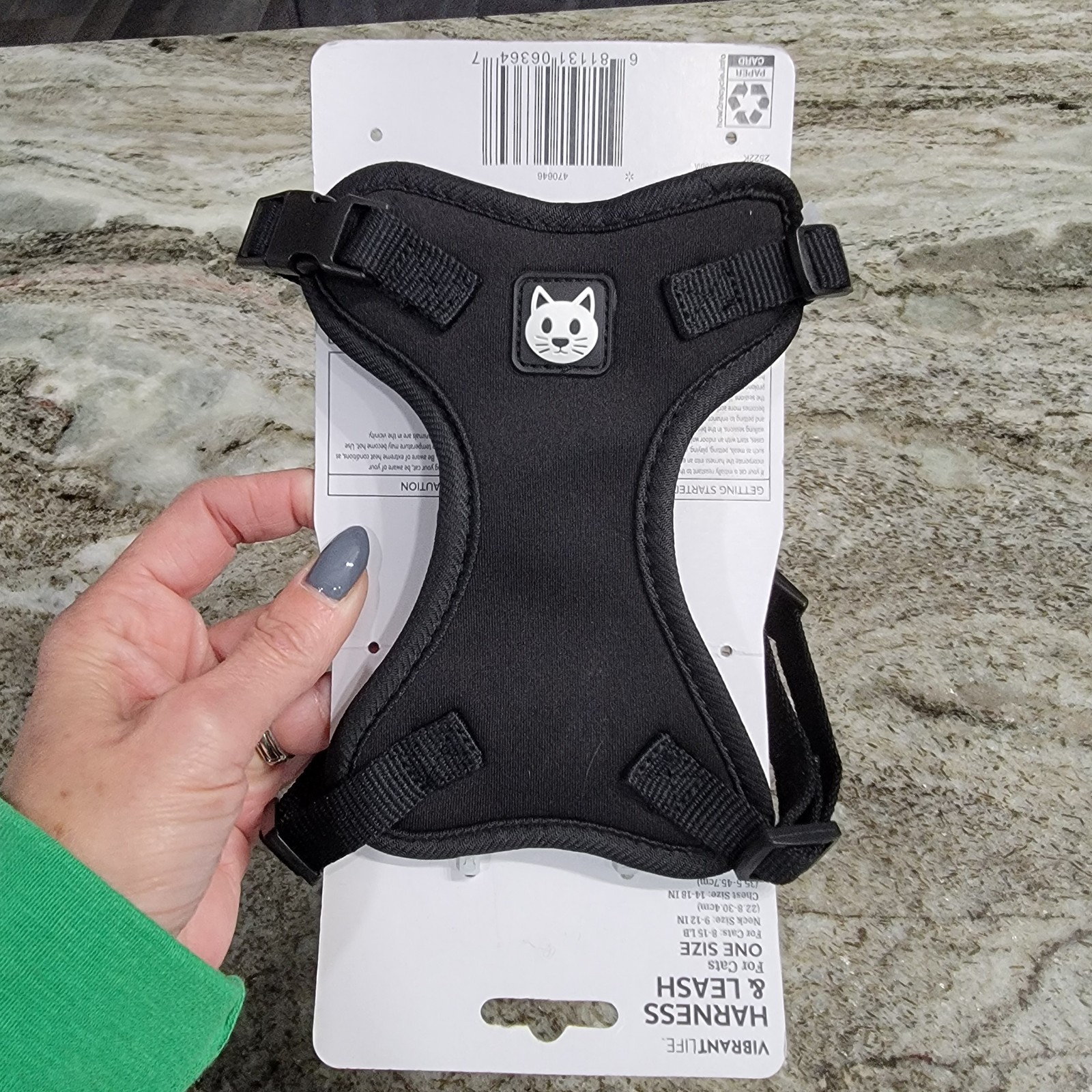 Vibrant Life Mesh Cat Harness & Leash Set Black Adjustable One Size 8-15 Lbs New