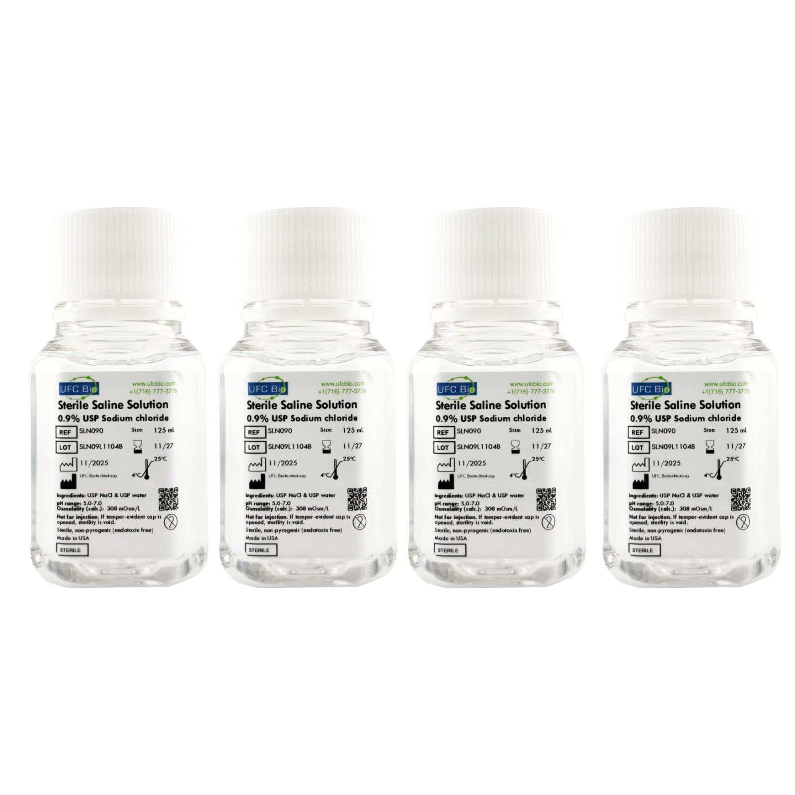 0.9% Normal Saline Solution - Sterile - Four Pack: 4x125mL (500mL Total)