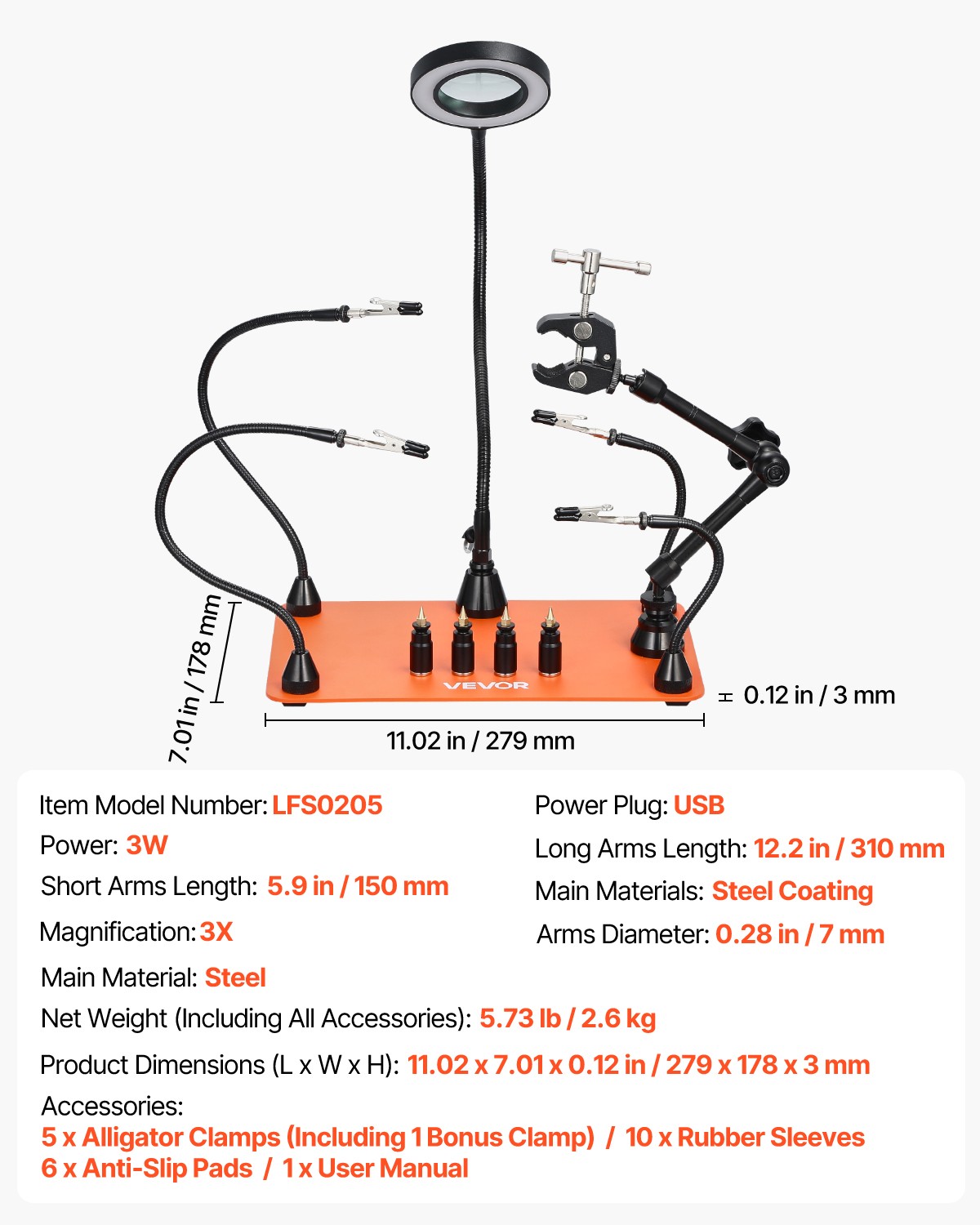 VEVOR Magnetic Helping Hands Soldering Station 3X Magnifying Lamp Air Gun Holder