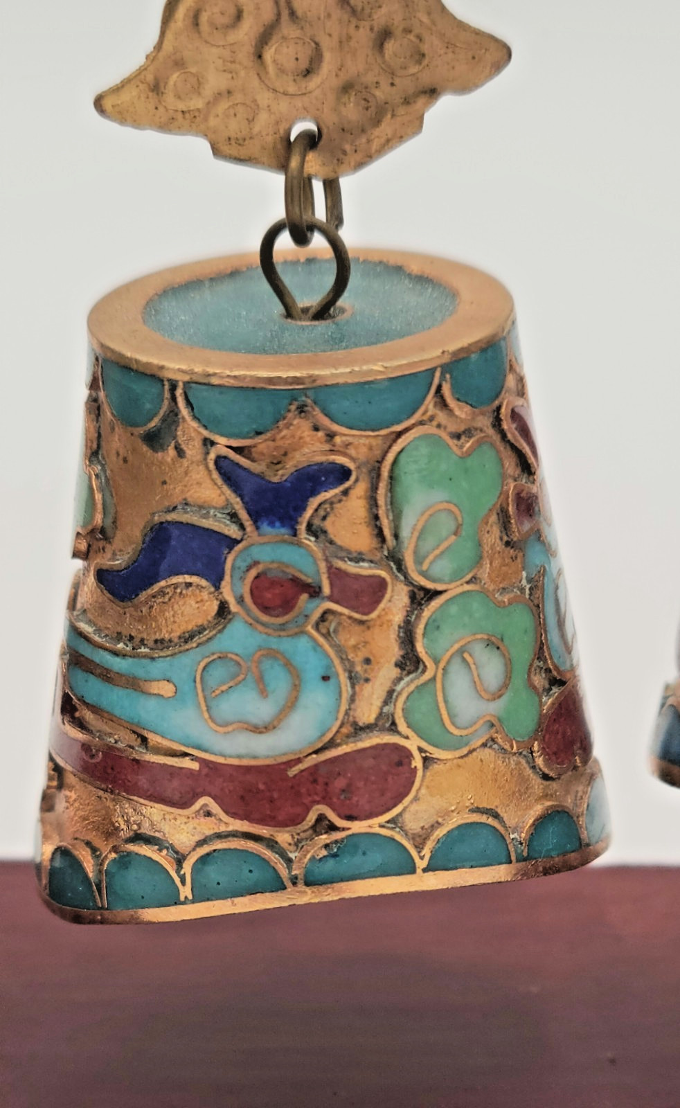 Chinese Cloisonne Graduated Musical Bell Set on Wood Carved Stand FREE SHIP