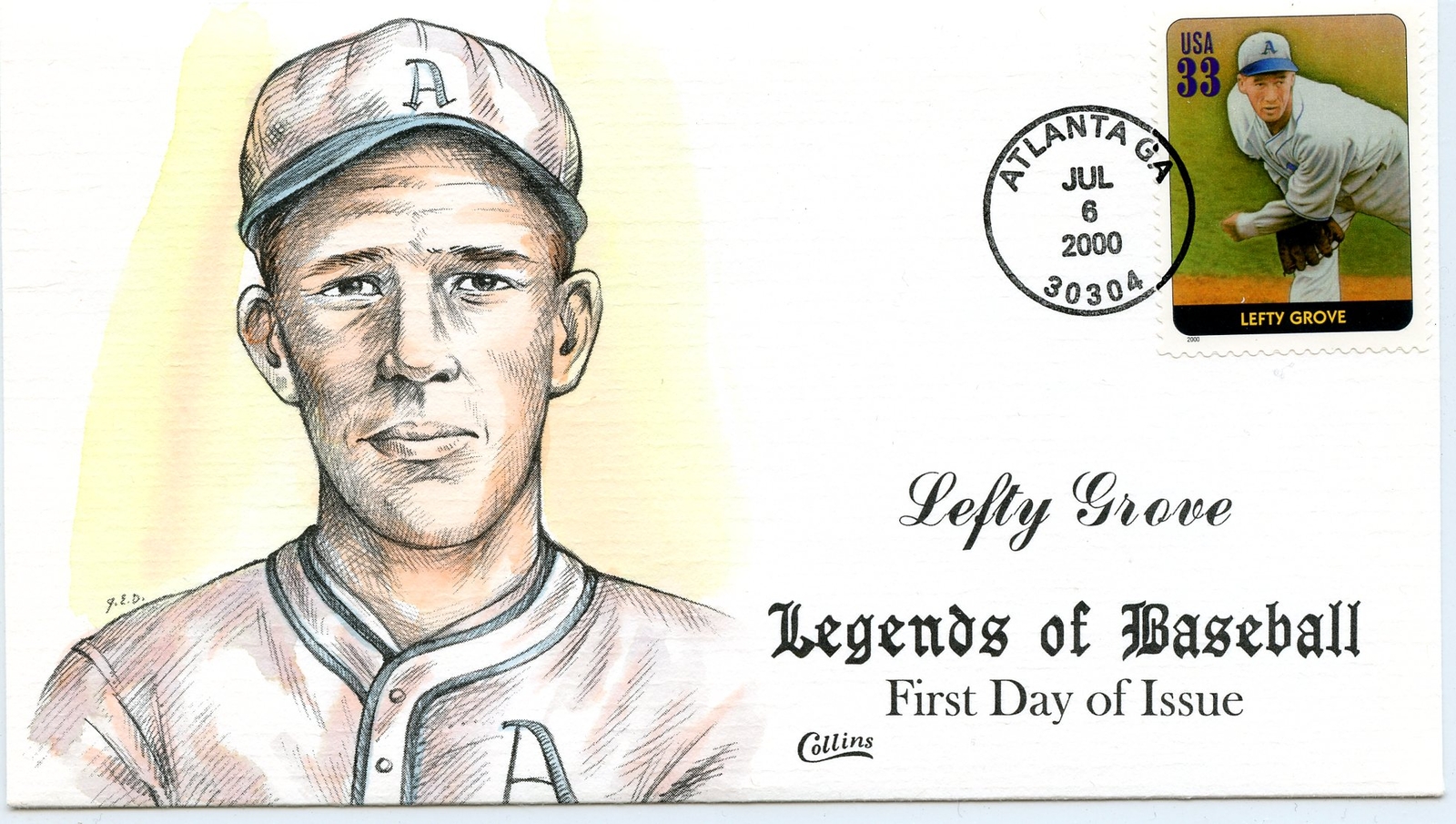 WWLF COLLINS CACHET FDC 3408K  LEFTY GROVE LEGENDS OF BASEBALL COVER