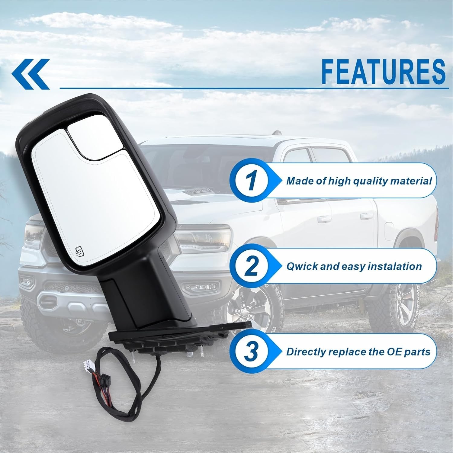 Left Driver Side Mirror Compatible With 2019 2020 2021 2022 2023 2024 2025 Ram 1