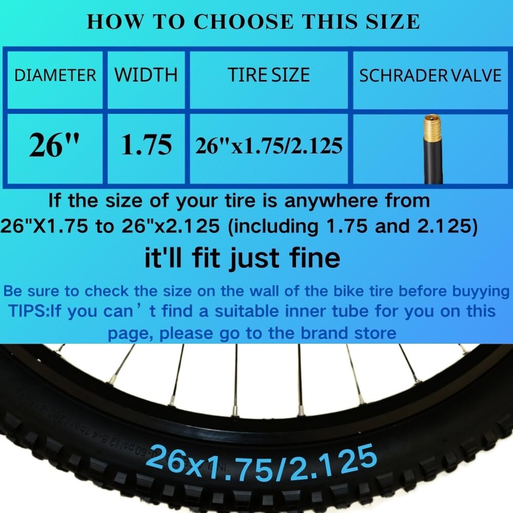 2-Pack Heavy Duty 26-inch Bike Tube with Strong Airtightness and Puncture Res...