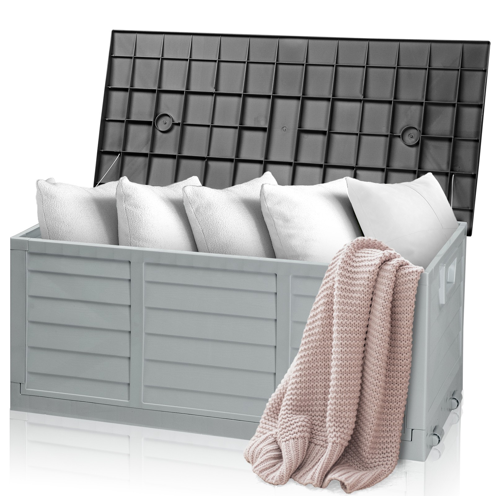 75 GAL Foldable Storage Deck Box Fast Installation with Wheels for In/Outdoor