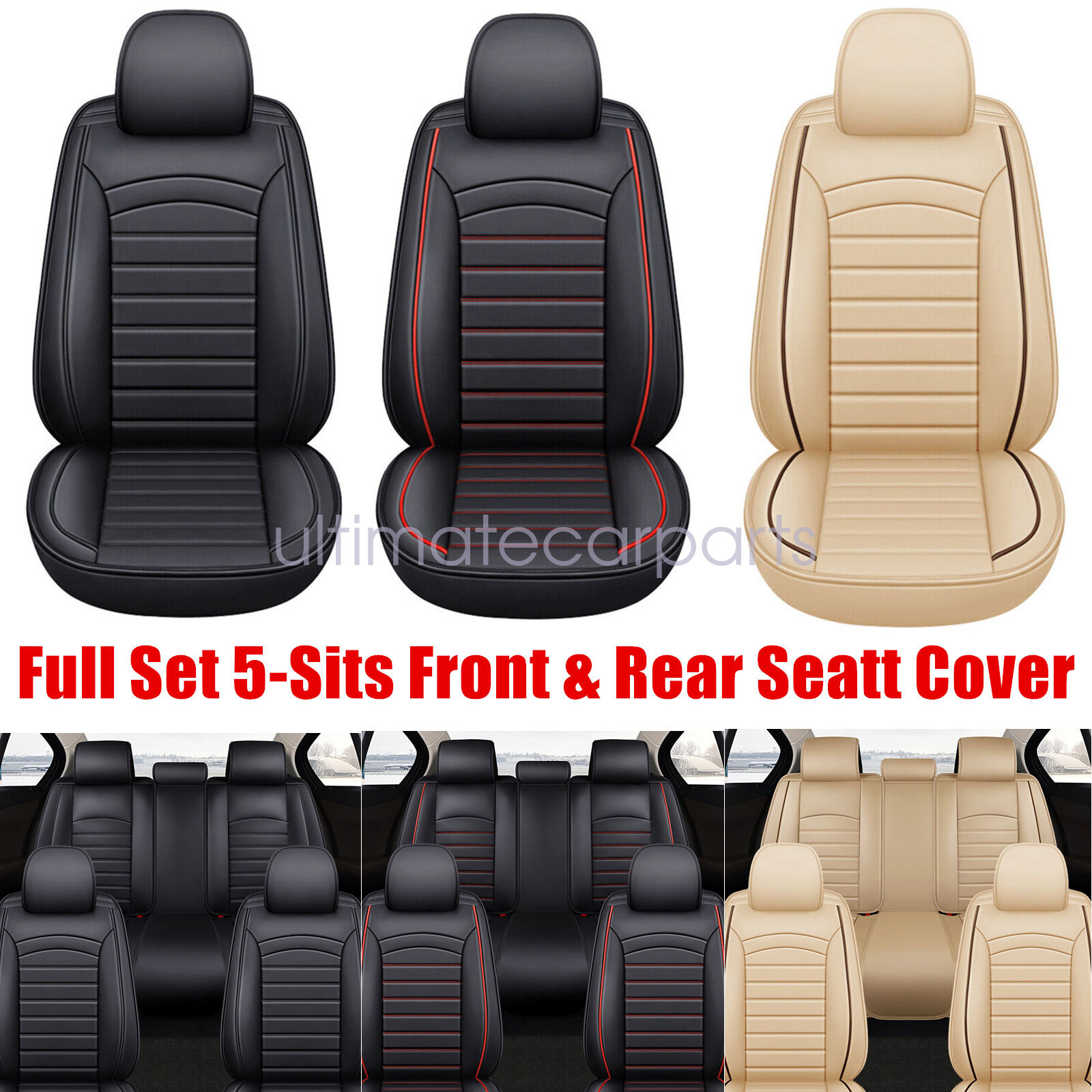 Leather Seat Covers Full Set 5-Sits Front & Rear Cushion Accessories For Honda