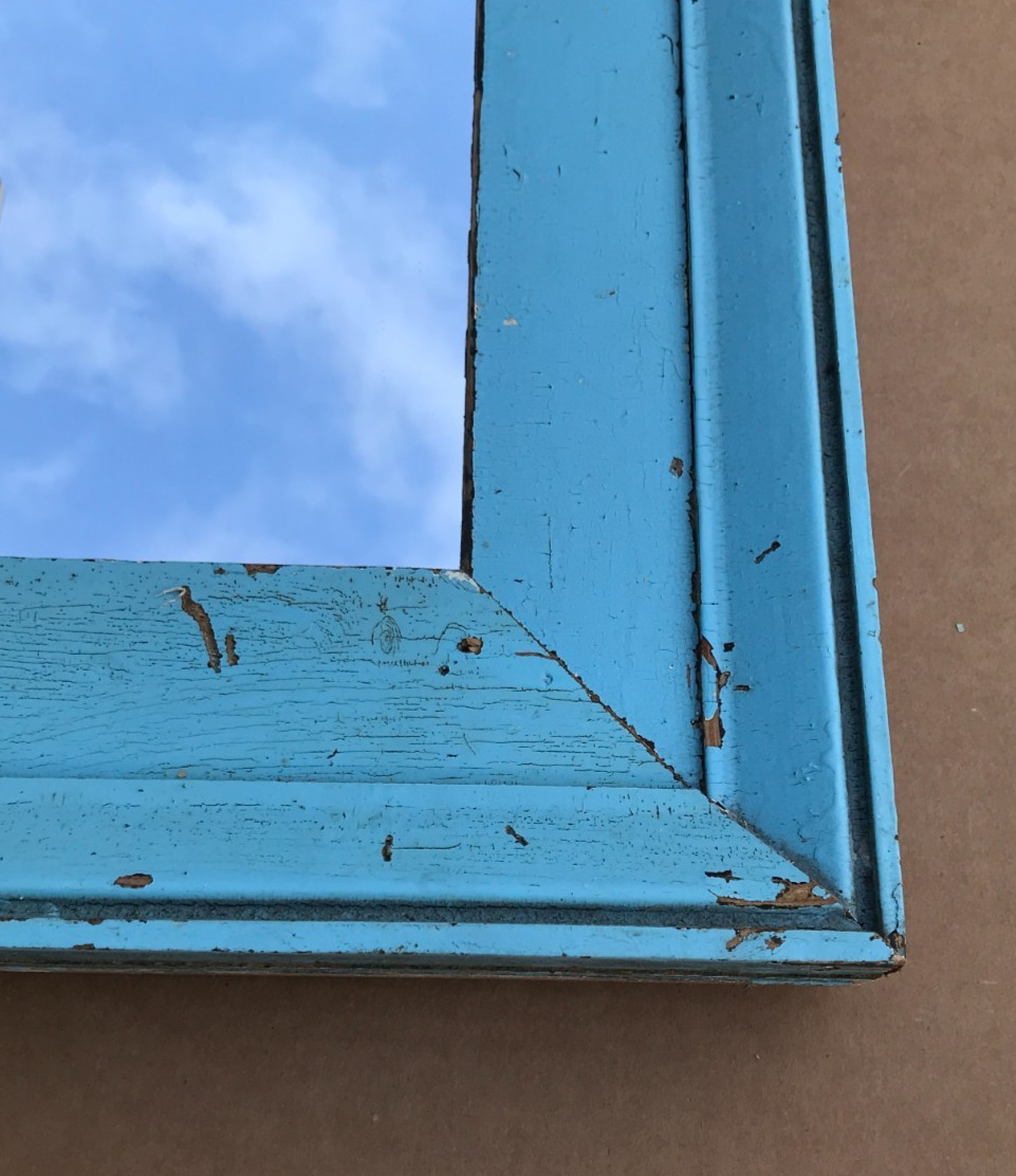 VTG Salvaged 18x27 Shabby Blue 2-Piece Wood 11x20 Mirror Chic Old 1617-25B