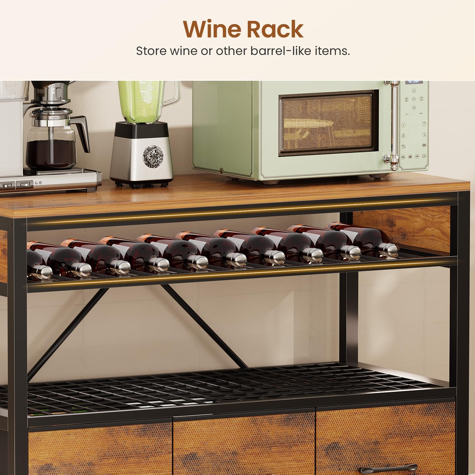Bakers Rack with Storage and Power Outlet 35.4 inch Coffee Bar Cabinet