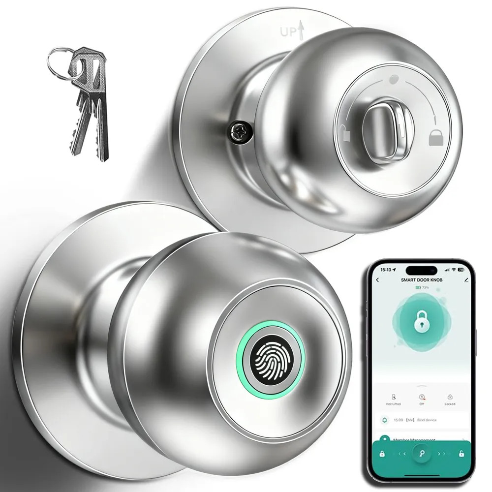 Biometric Fingerprint Door Lock Keyless Entry Smart Door Knob w/ App Control