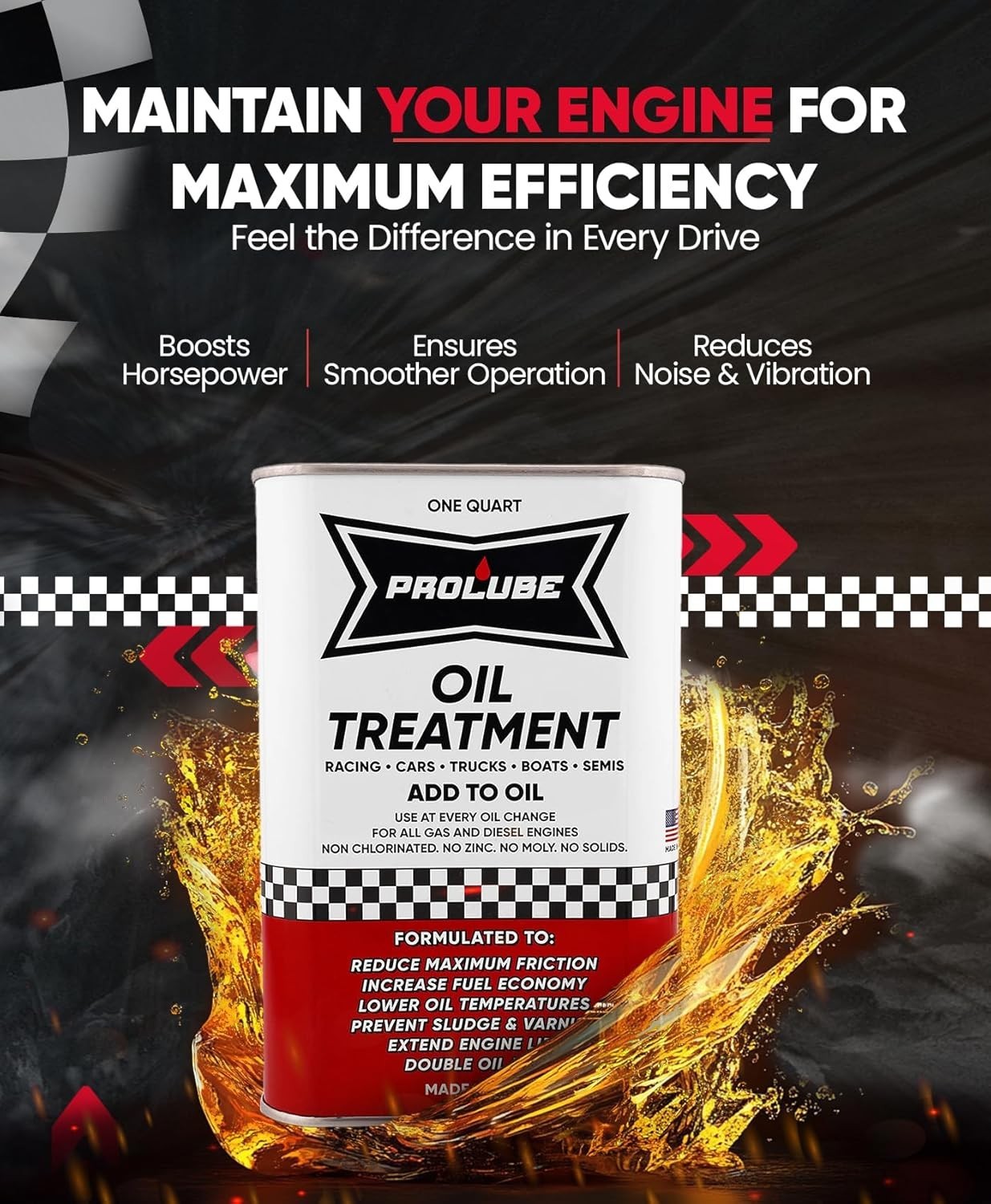Prolube Engin Oil Treatment 1QT - Engine Oil Additive for Gas & Diesel Engines