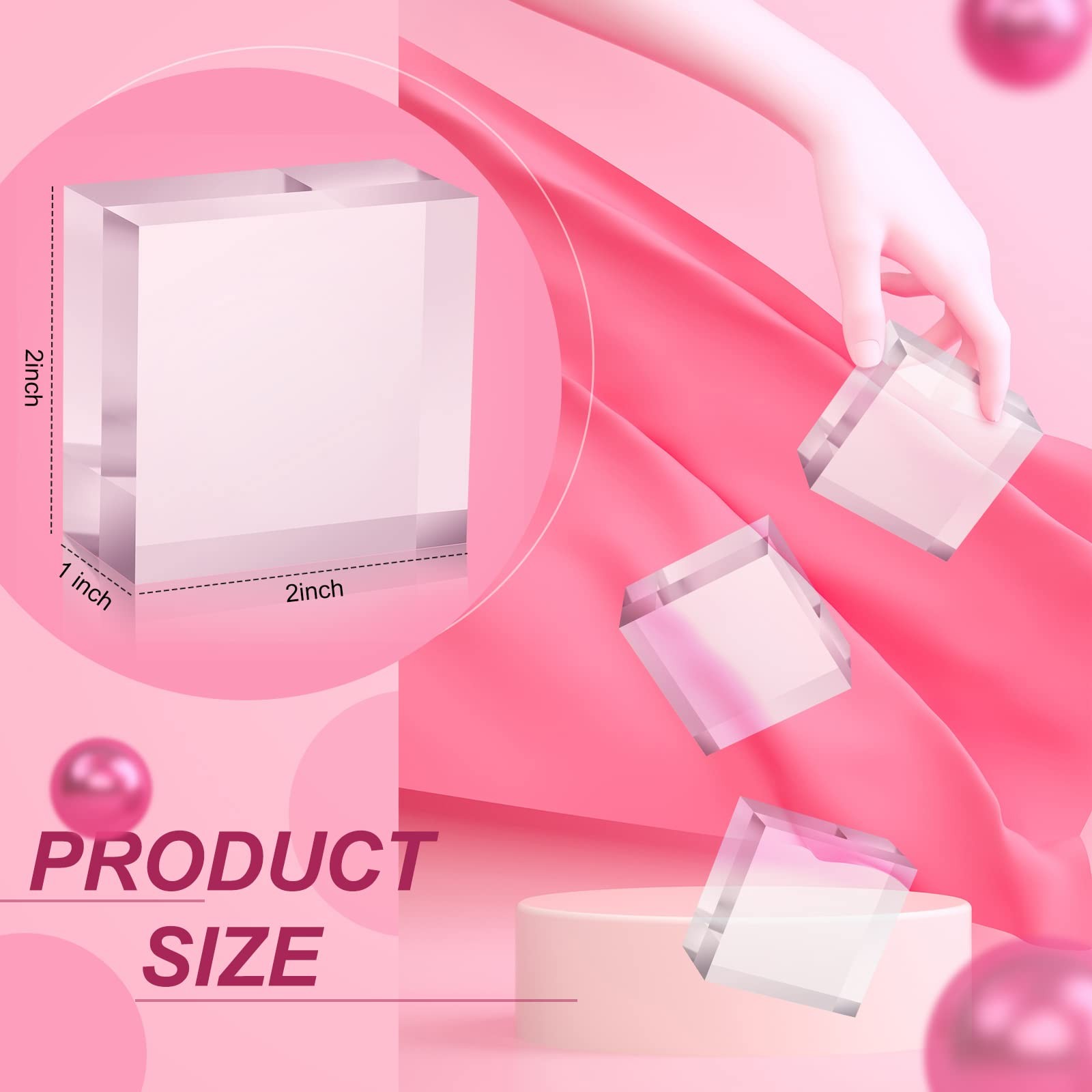 "4 PCS Acrylic Square Display Blocks 2x1"" Clear Polished Cube Jewelry Stand"