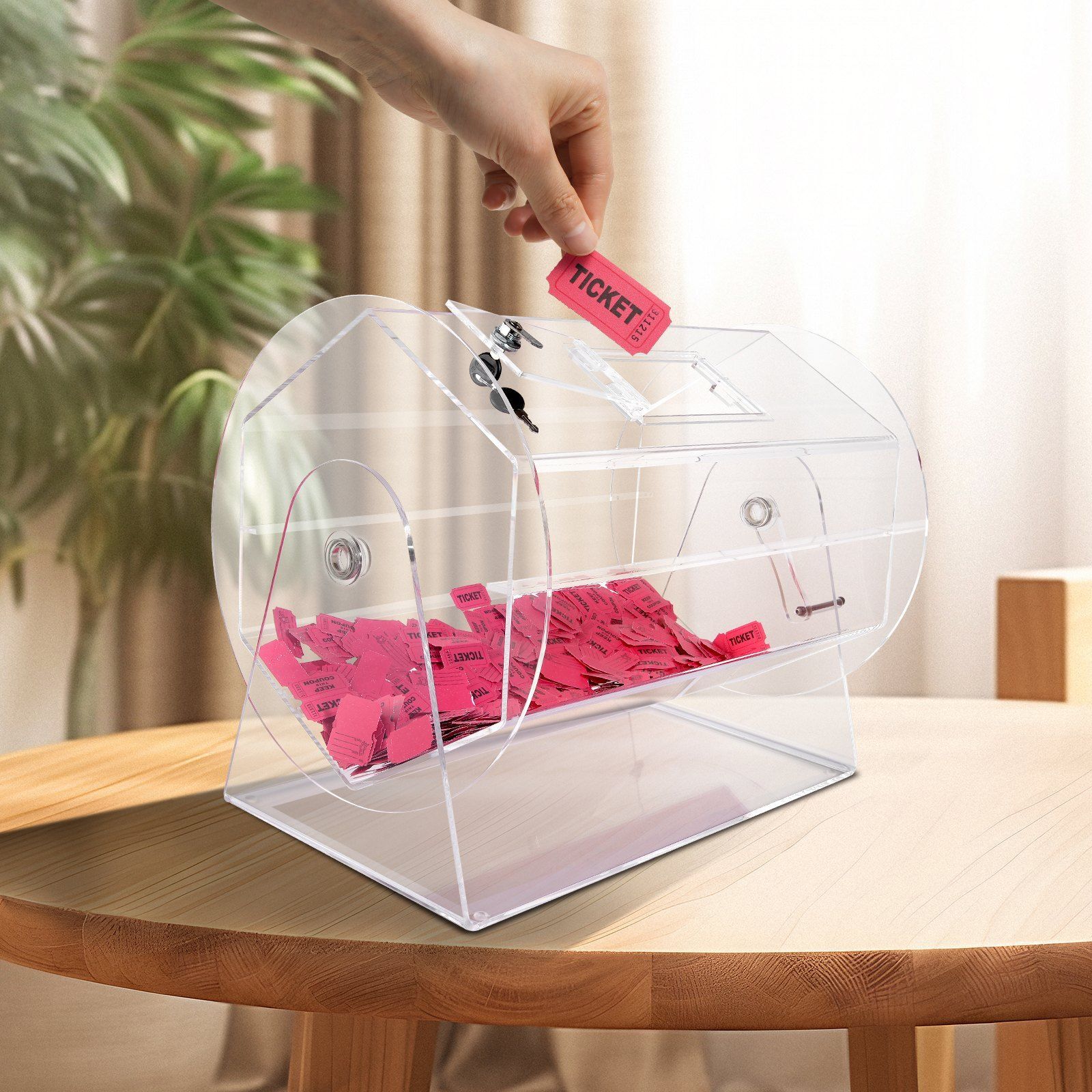 Raffle Drum,Professional Raffle Ticket Spinning Cage w/ 2 Keys Raffle Ticket Box