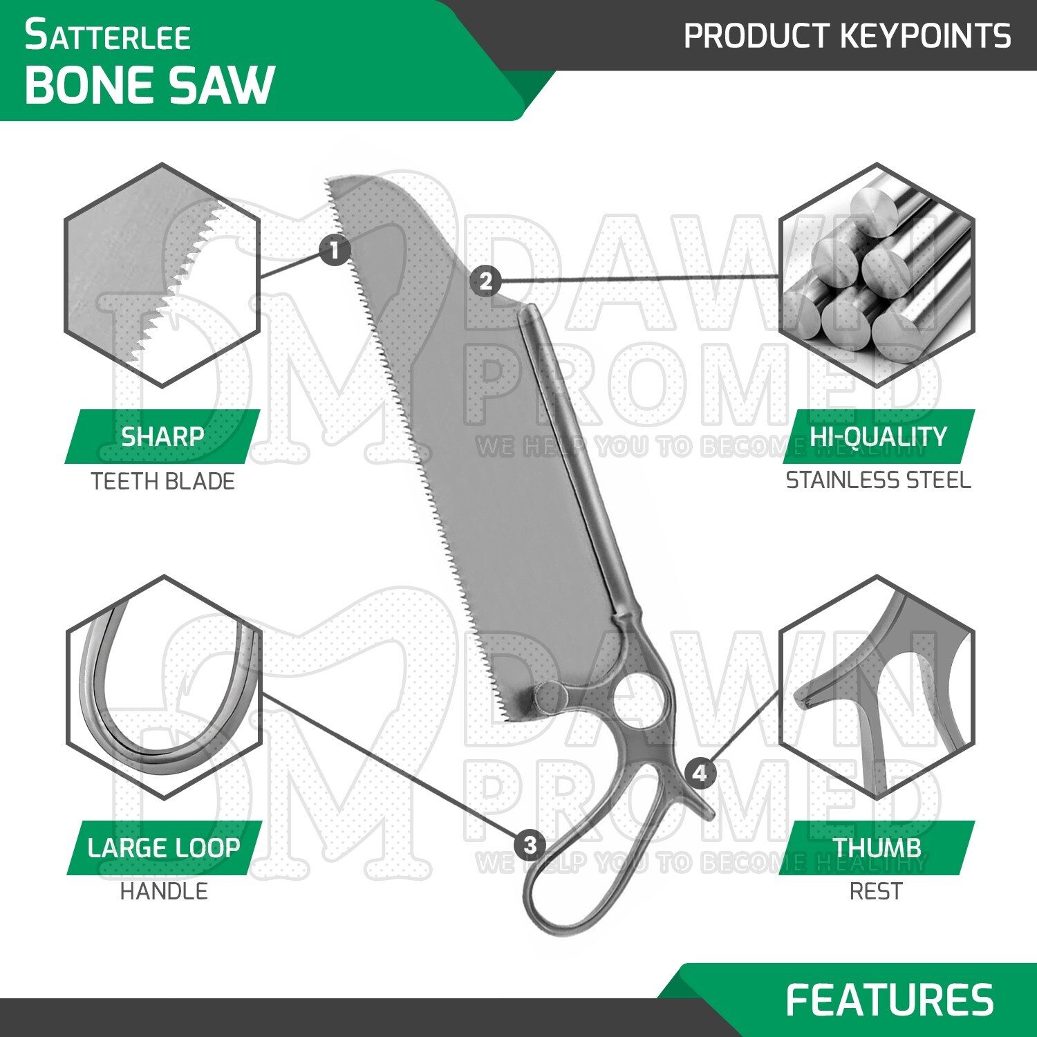 Angled Bone Saw 6" & Satterlee Bone Saw 13” 2 Pcs Set Orthopedic & Vet German Gr