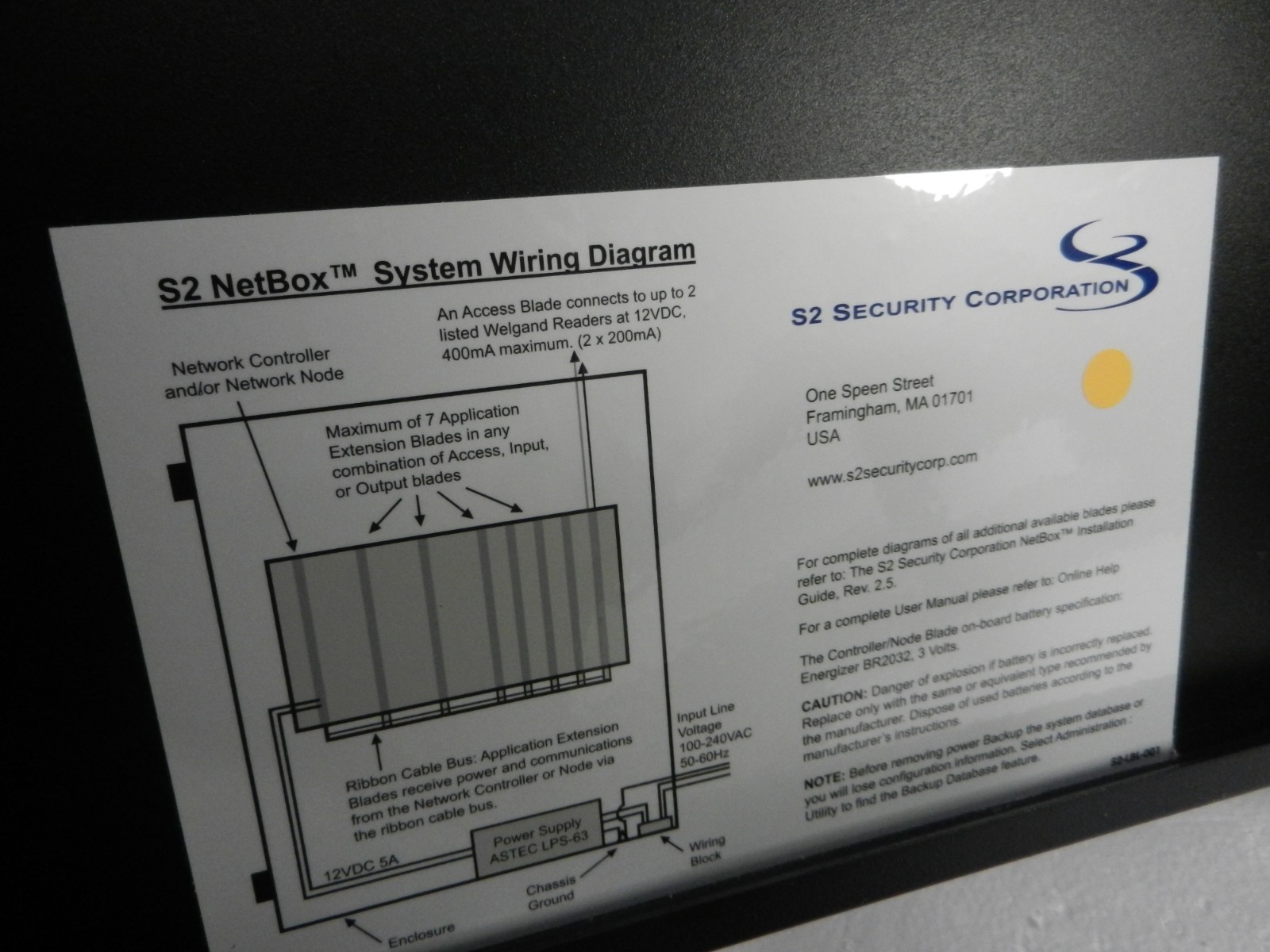 S2 SECURITY NetBOX * * Access Control CABINET Network Node 091447 Access Blades