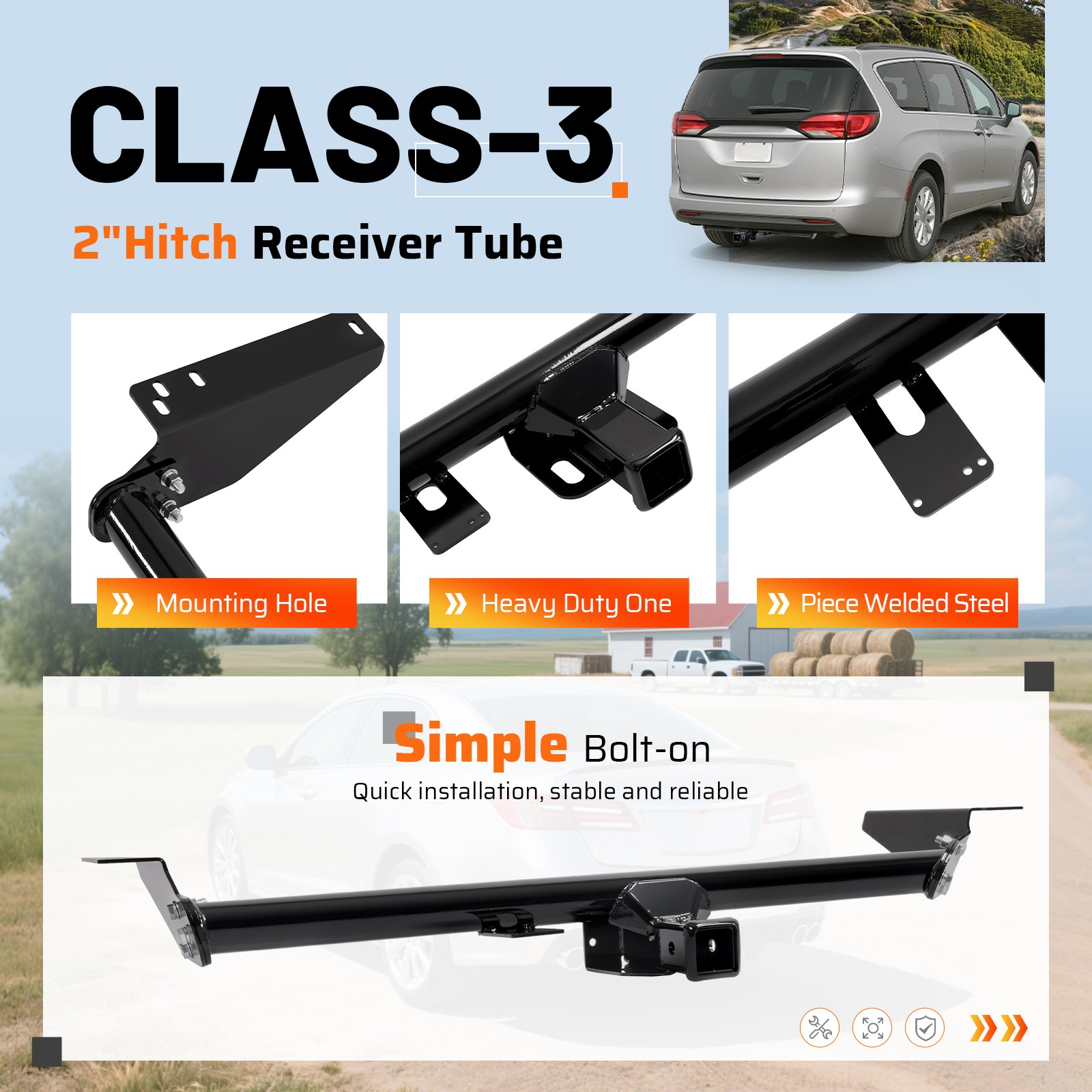 Class 3 Trailer Hitch Receiver For Chrysler Grand Caravan Pacifica Voyager 17-25