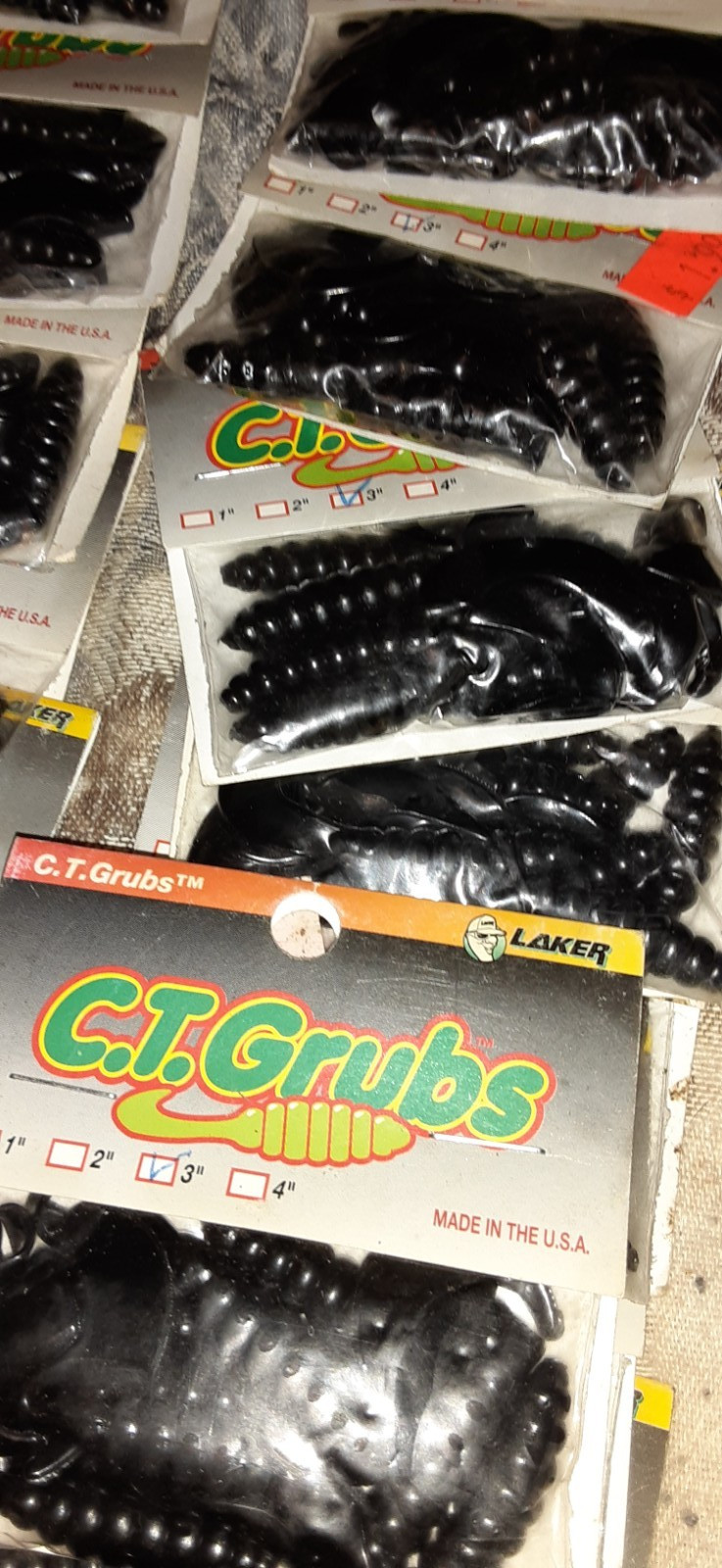 50 PACKS 3" BLACK CT GRUBS/10@ PACK/500 GRUBS/JIG BODIES