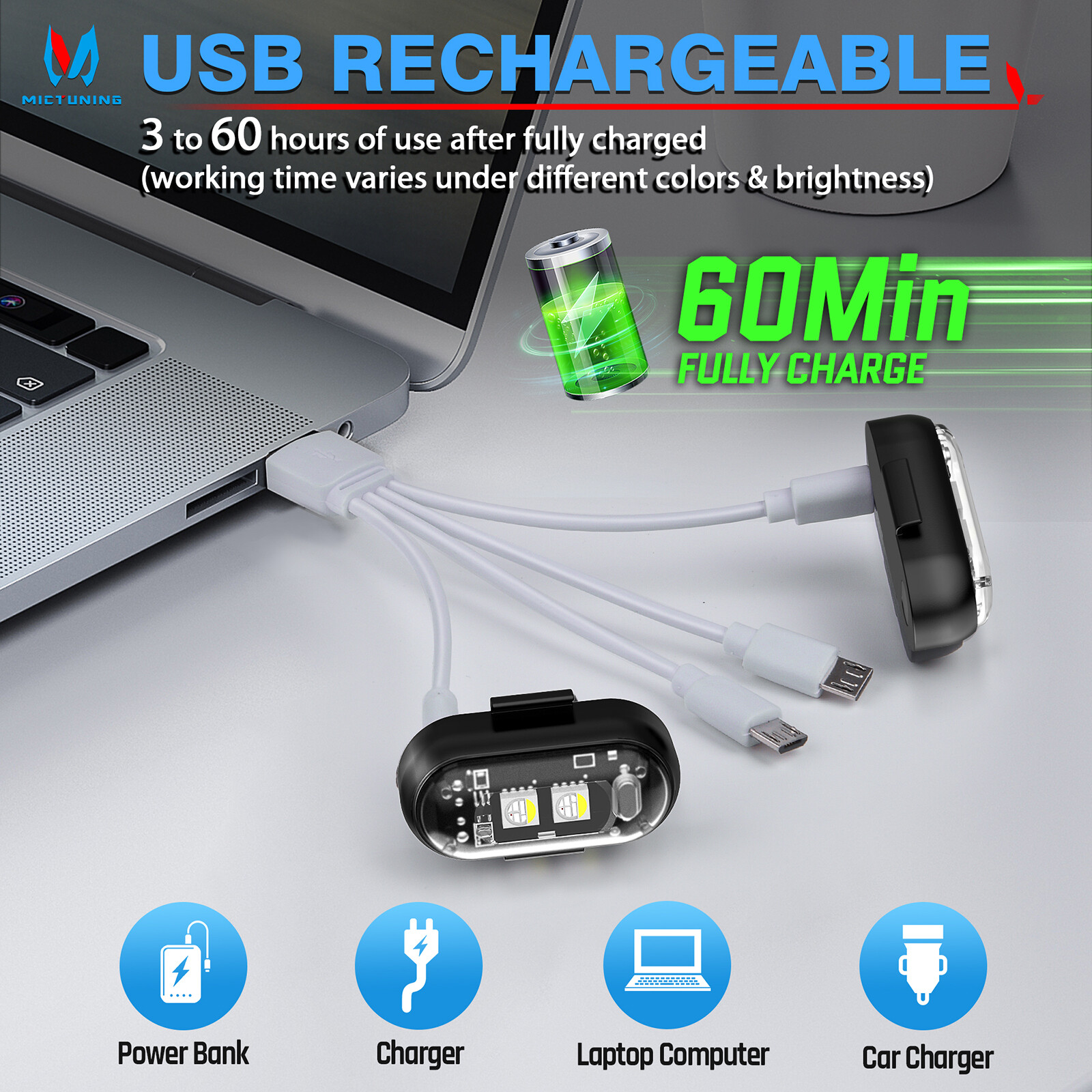 12PCS Wireless LED Strobe Lights 8 Colors USB Rechargeable Anti-Collision Lamps