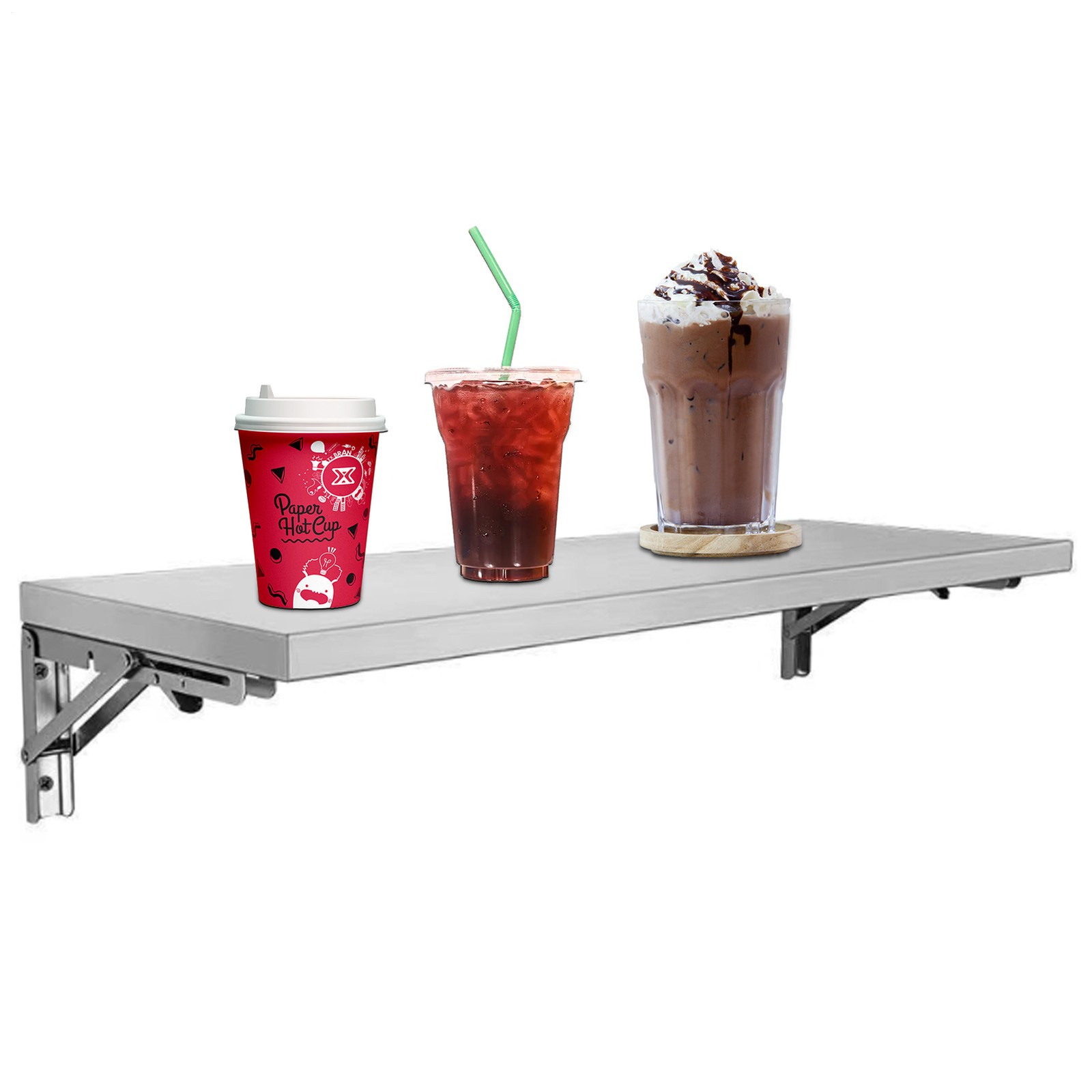 Folding Concession Shelf 70" x 12", Stainless Steel Drop Down Food Serving Stand