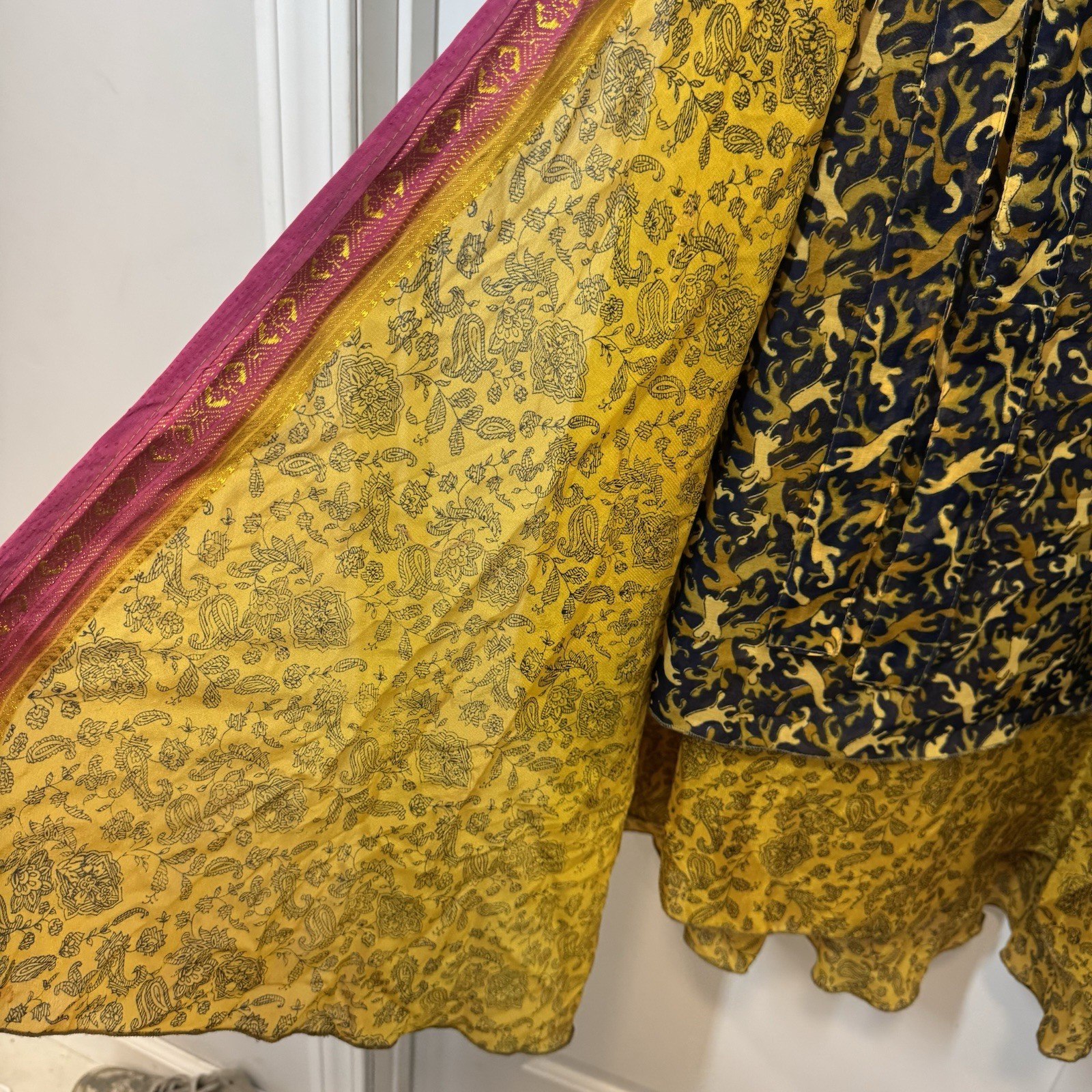 Y2K Urban Nomad Festival True Wrap Maxi Skirt 100% Silk Hippie Boho Gypsie Flowy