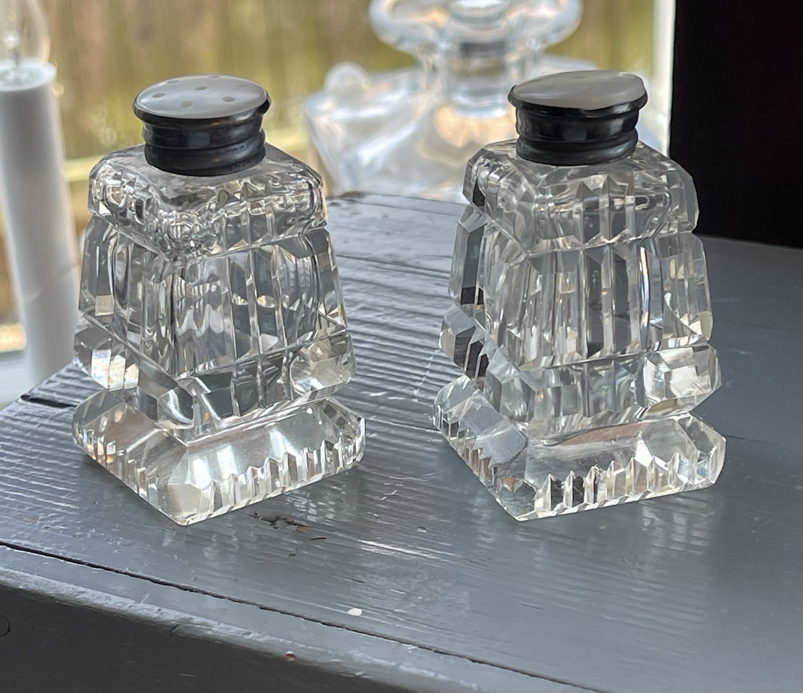 Lot of 5 Vintage/Antique Crystal Etched Condiment Shakers & Cruets Birks & Co...